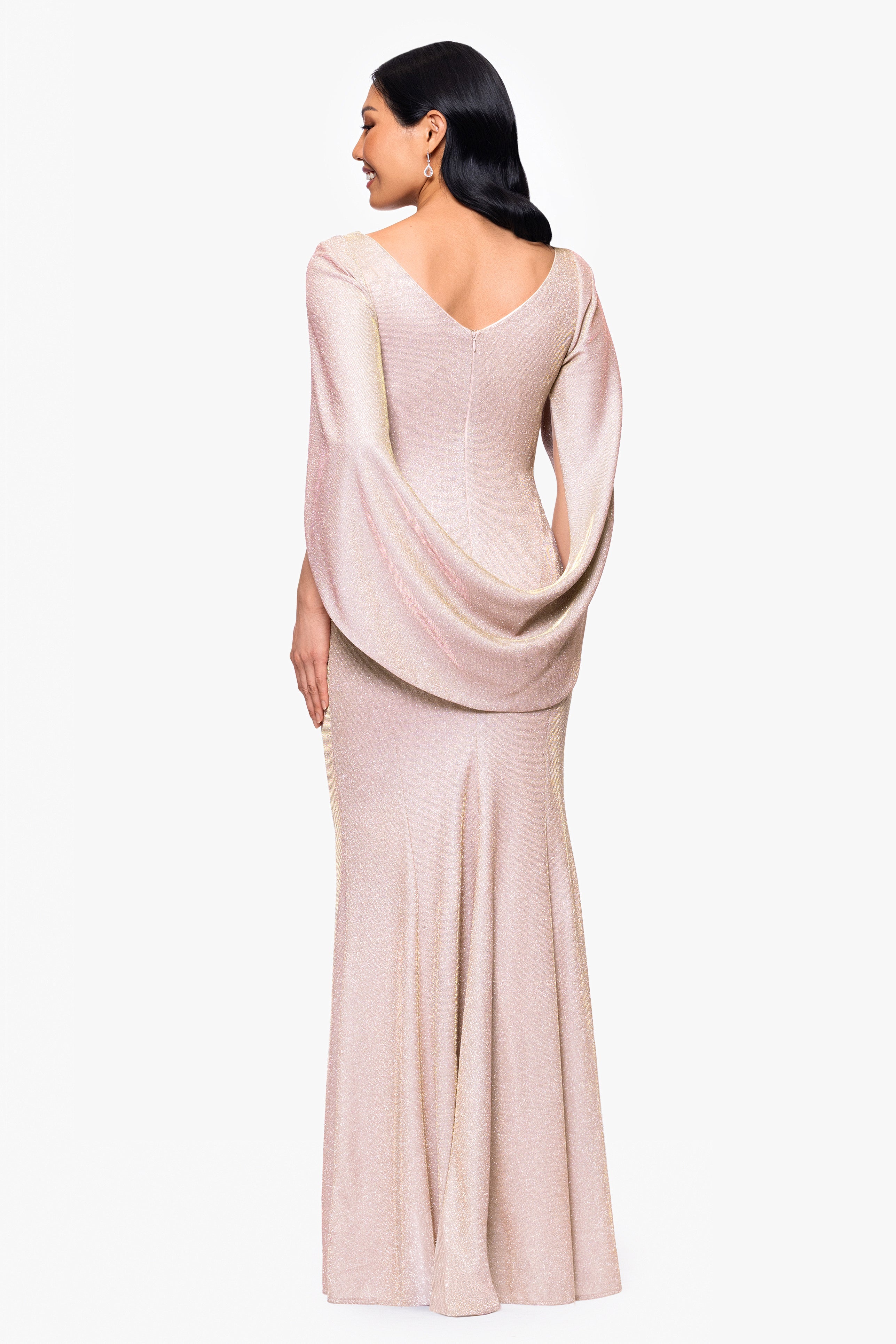 Petite "Gracie" Galaxy Knit Glitter Draped Gown