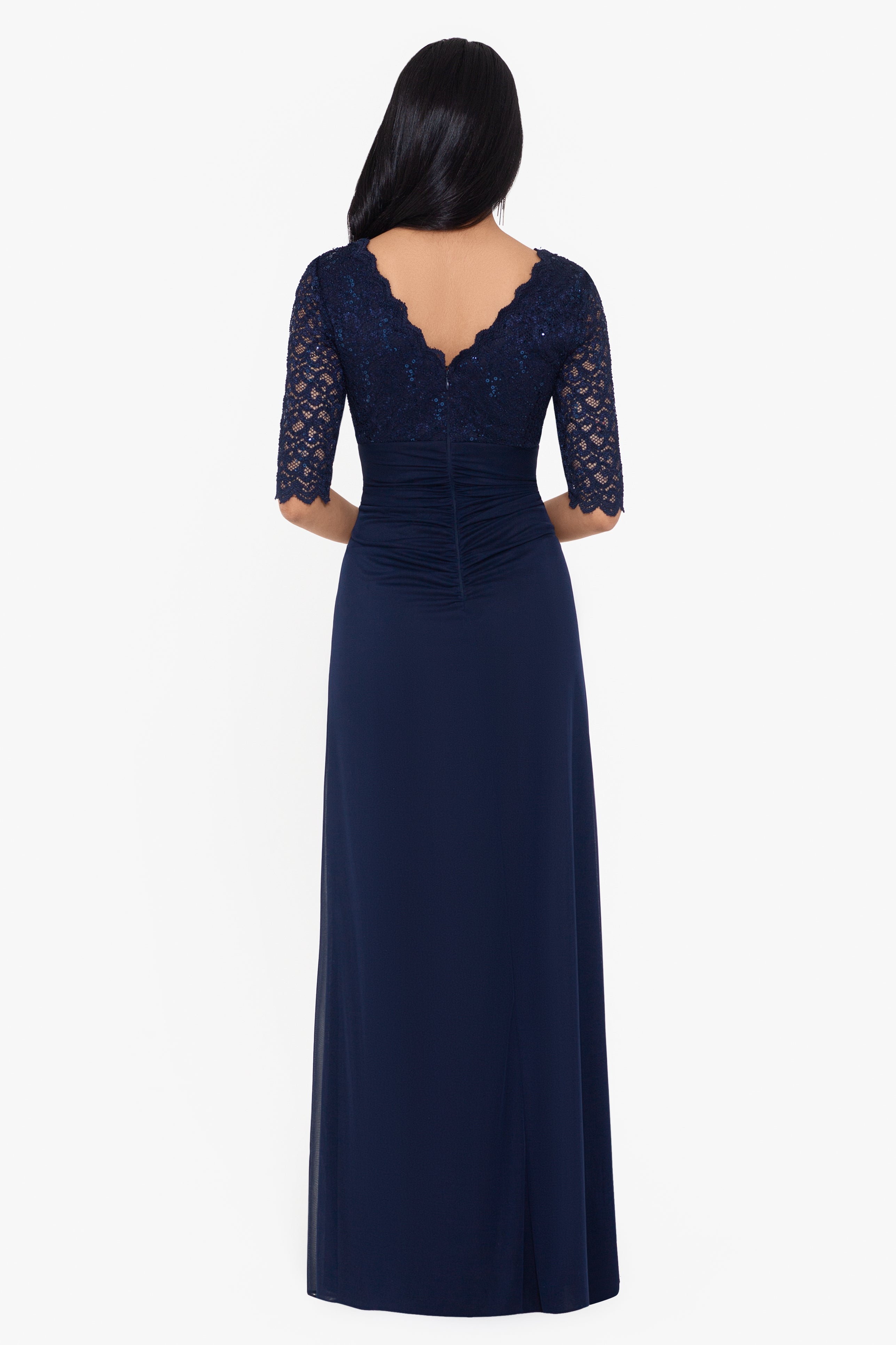 Petite "Johanna" 3/4 Sleeve Sheer Matte Jersey Long Dress