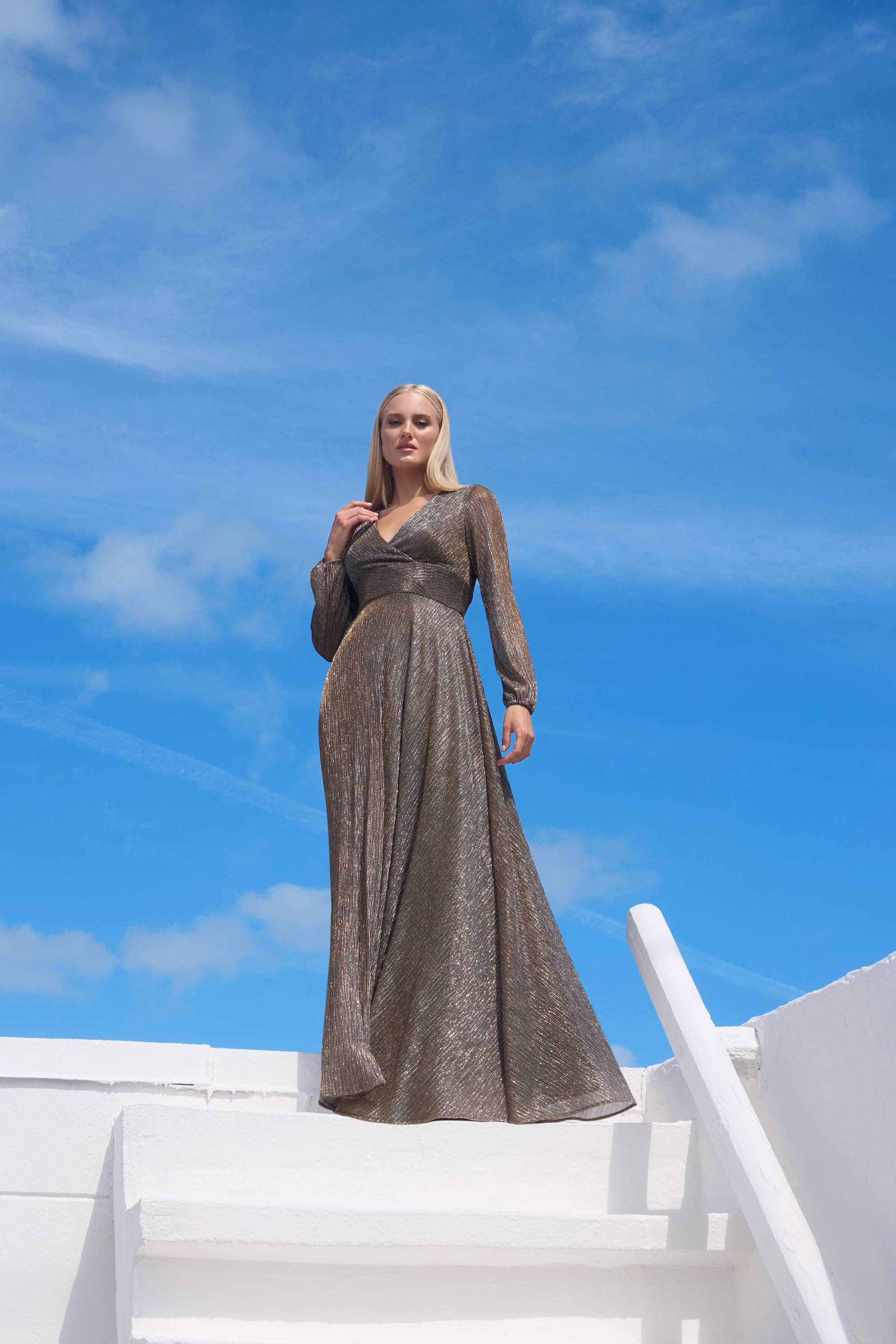 "Alexa" Long Sleeve Metallic Knit Dress