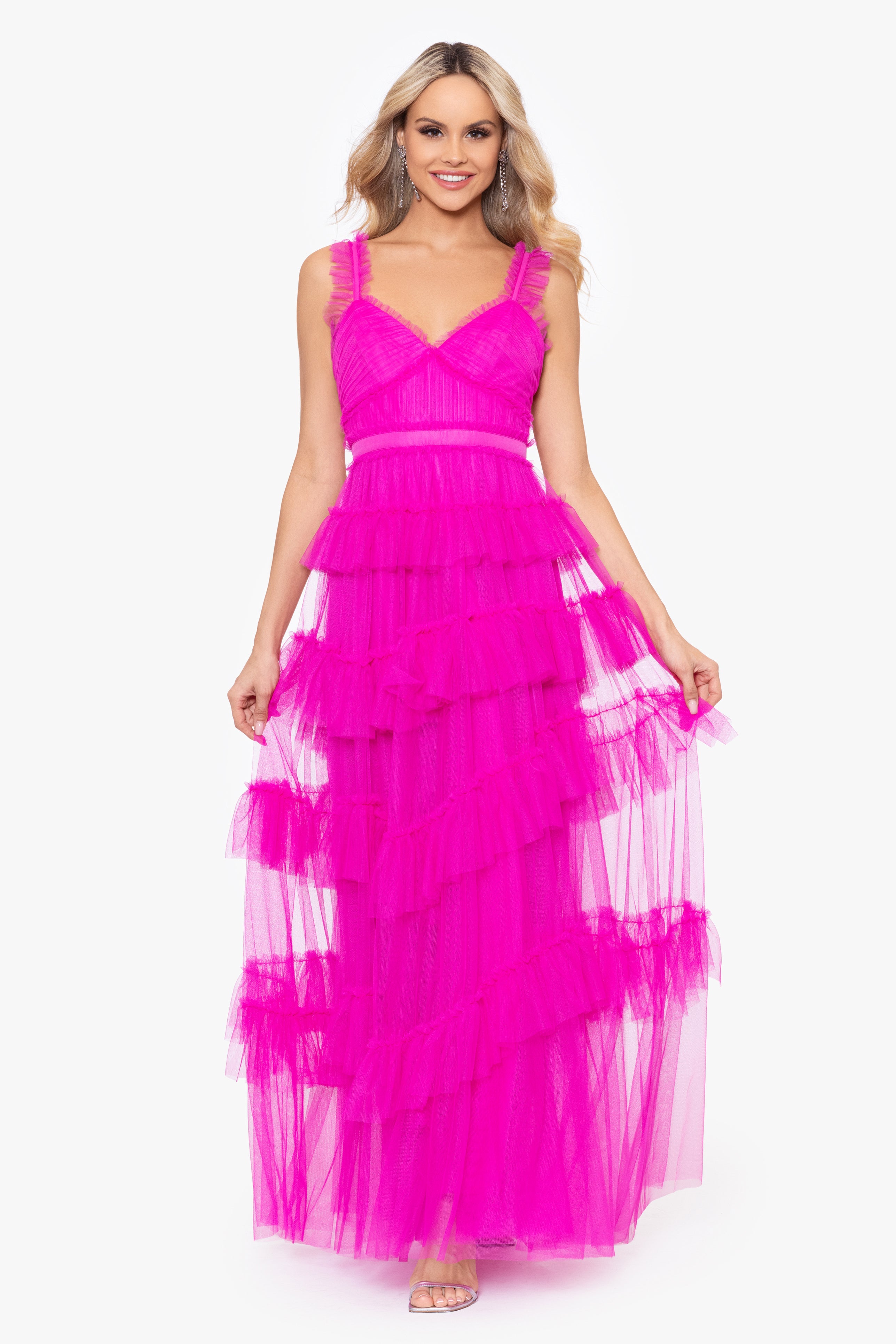 "Gigi" Long Ruffle Mesh Dress