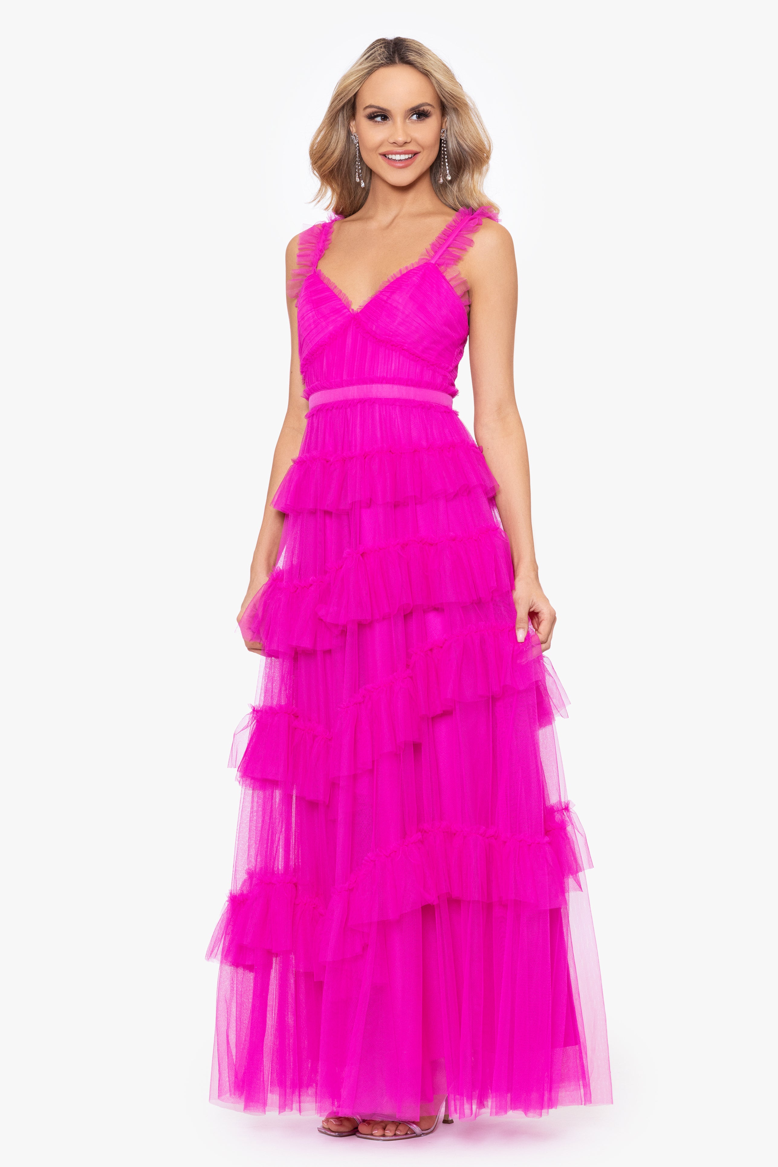 "Gigi" Long Ruffle Mesh Dress