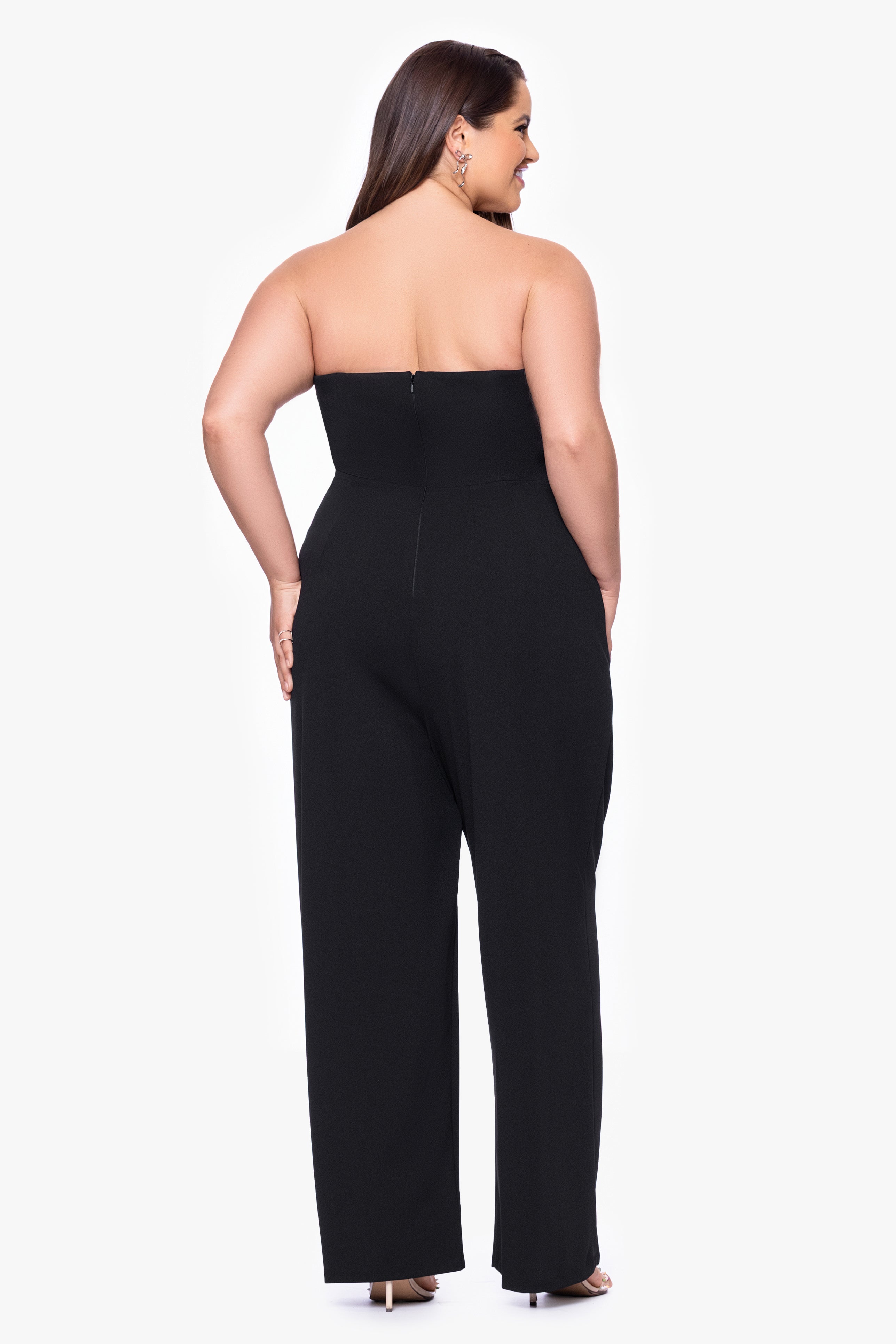 Plus "Tasha" Long Strapless Tuxedo Jumpsuit