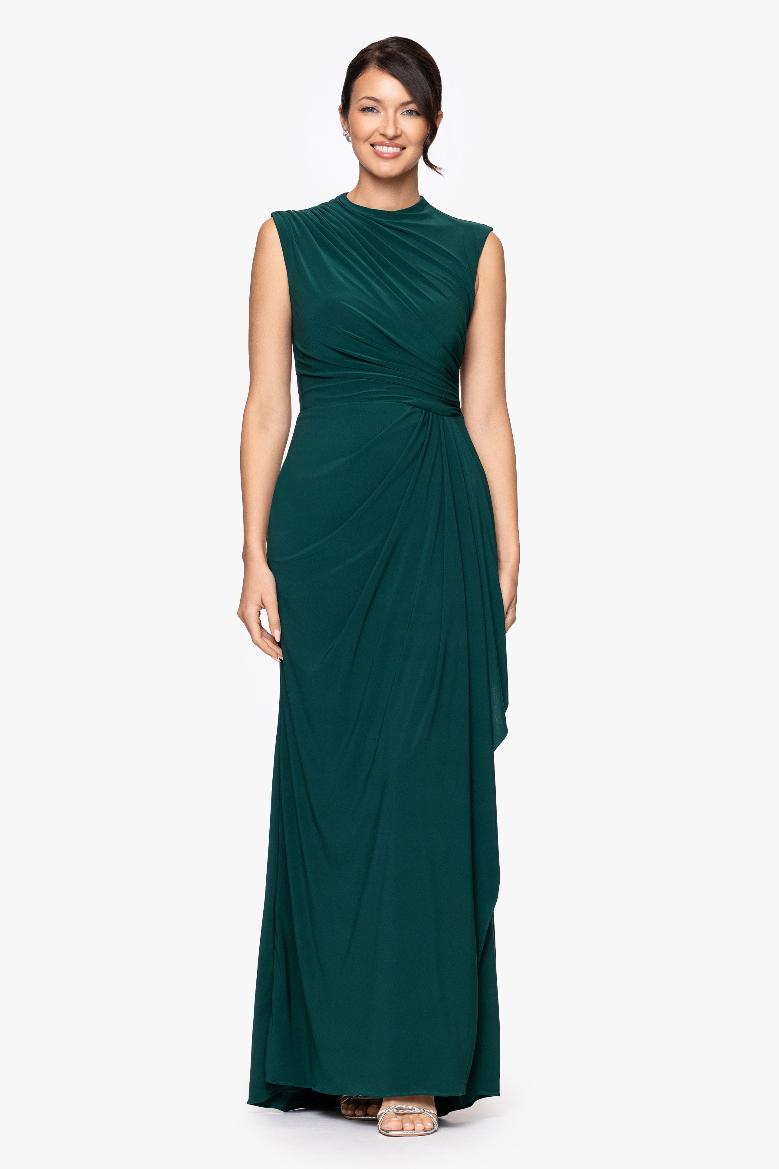 "Patricia" Long Jersey Knit Ruffle Sleeveless Dress