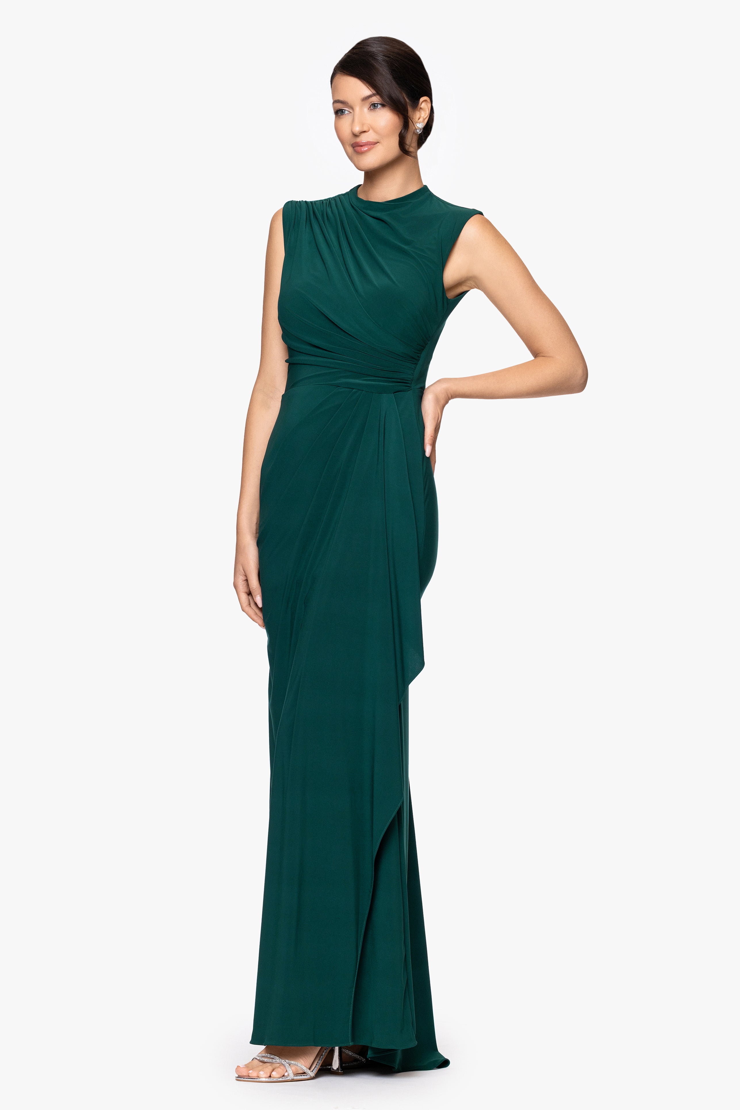 "Patricia" Long Jersey Knit Ruffle Sleeveless Dress