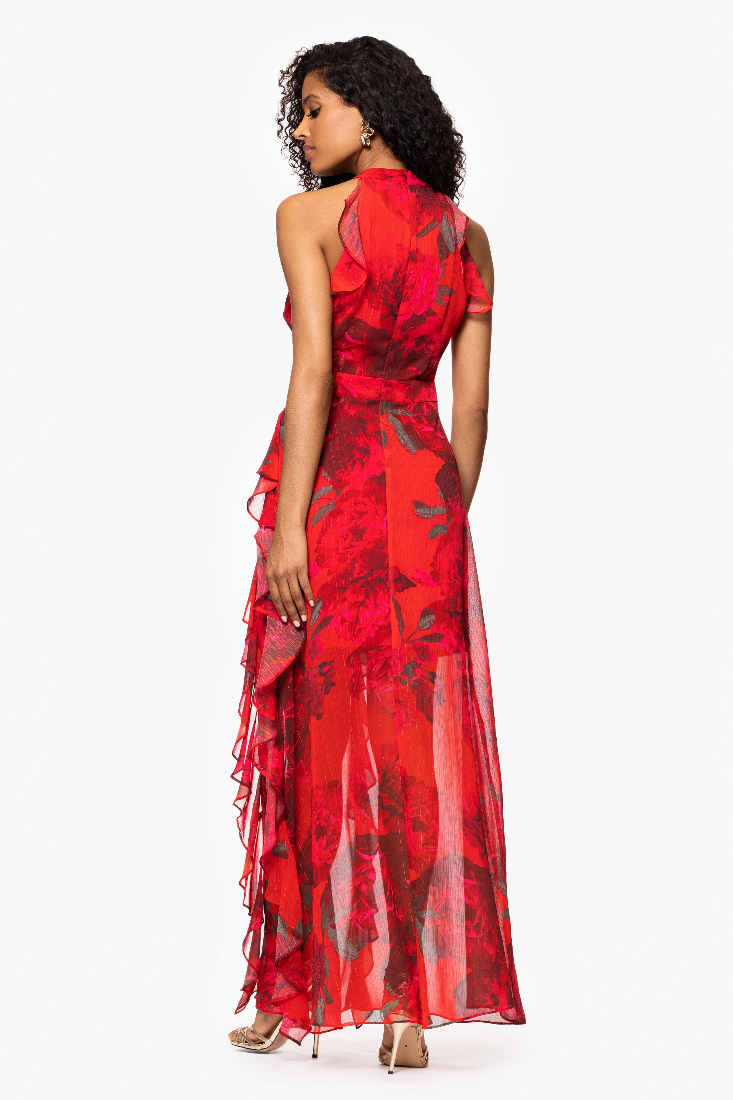 "Ramona" Print Chiffon Ruffle Floor Length Dress