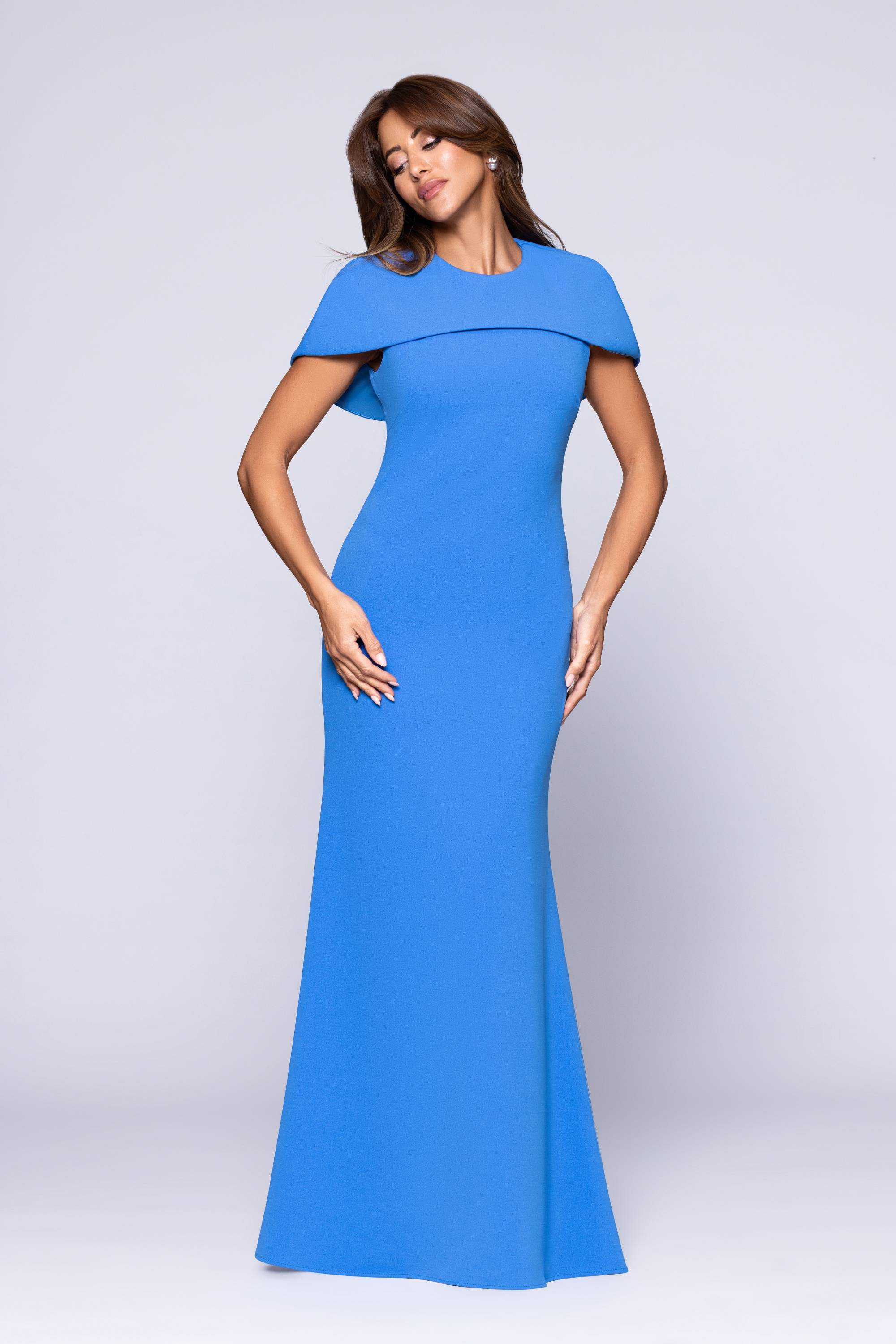 "Shanice" Scuba Crepe Short Cape Floor Length Dress