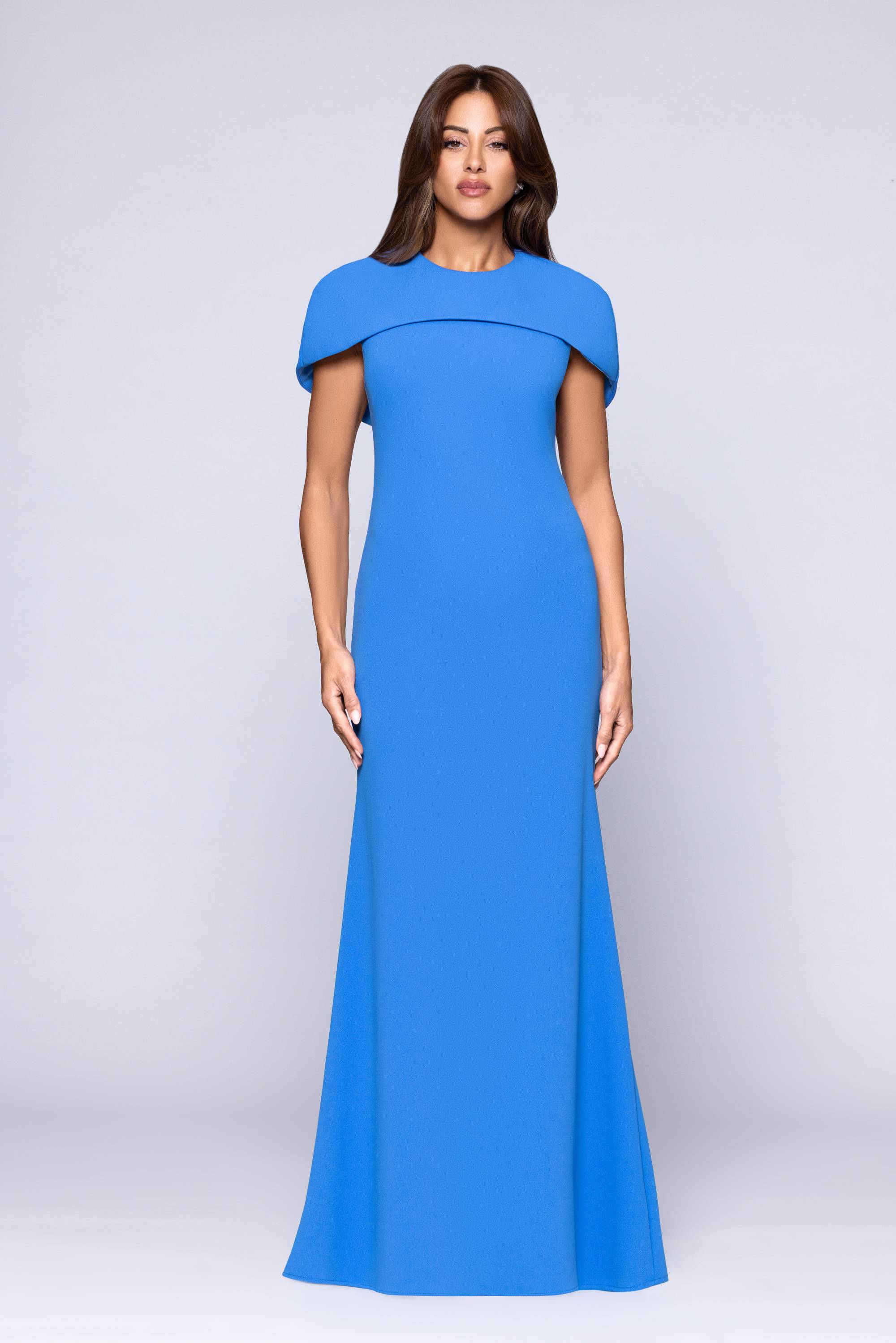 "Shanice" Scuba Crepe Short Cape Floor Length Dress