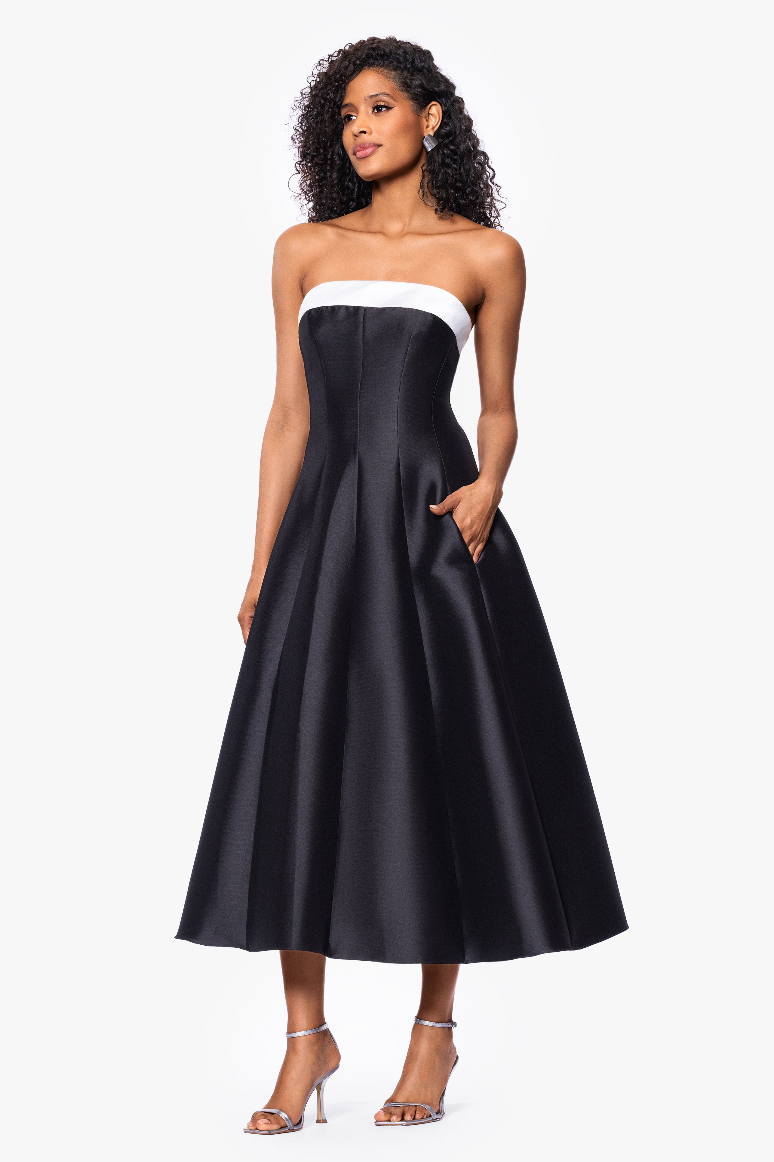 "Kate" Long Mikado Satin Strapless Dress