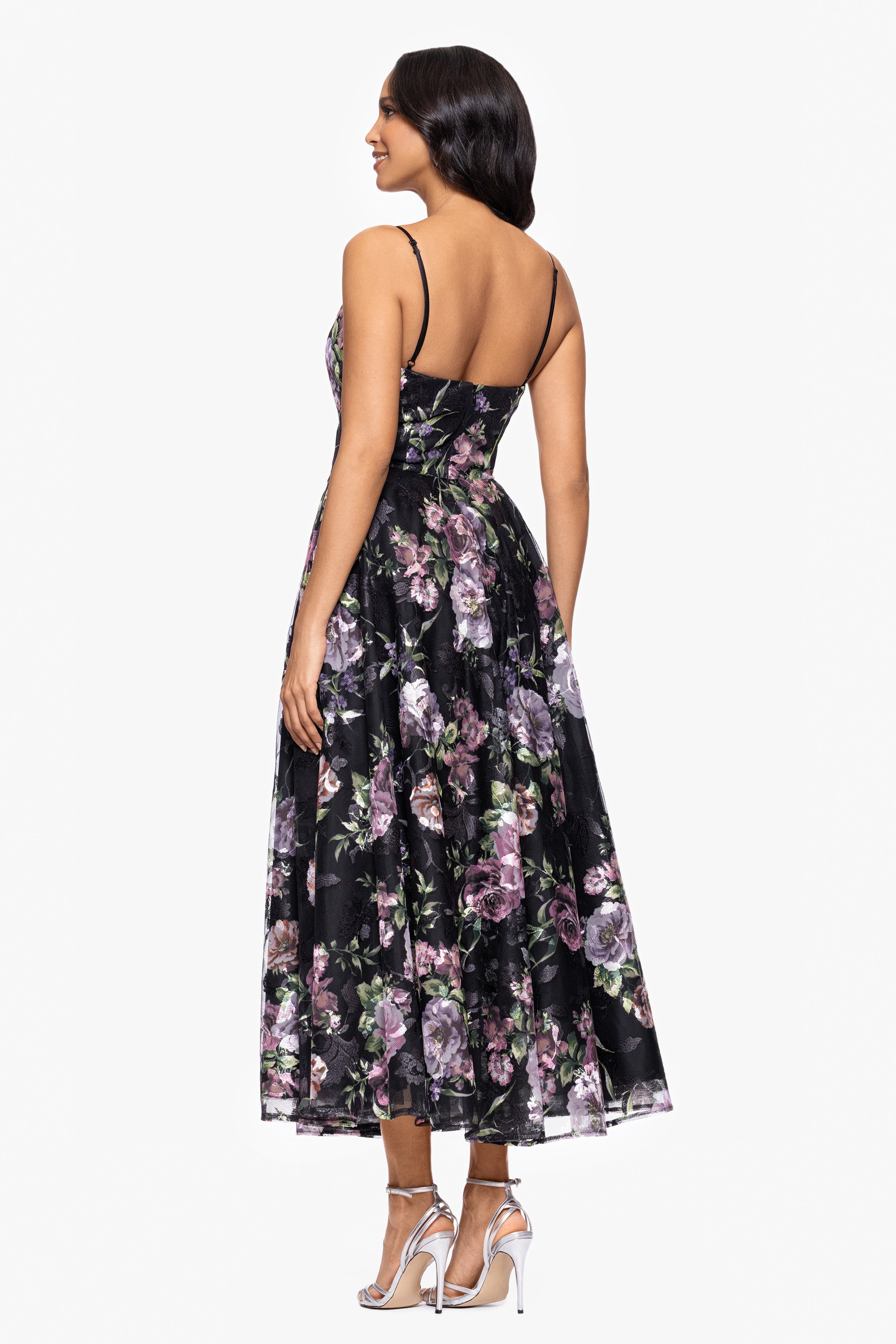 "Colleen" Print Mesh Spaghetti Strap Midi Dress