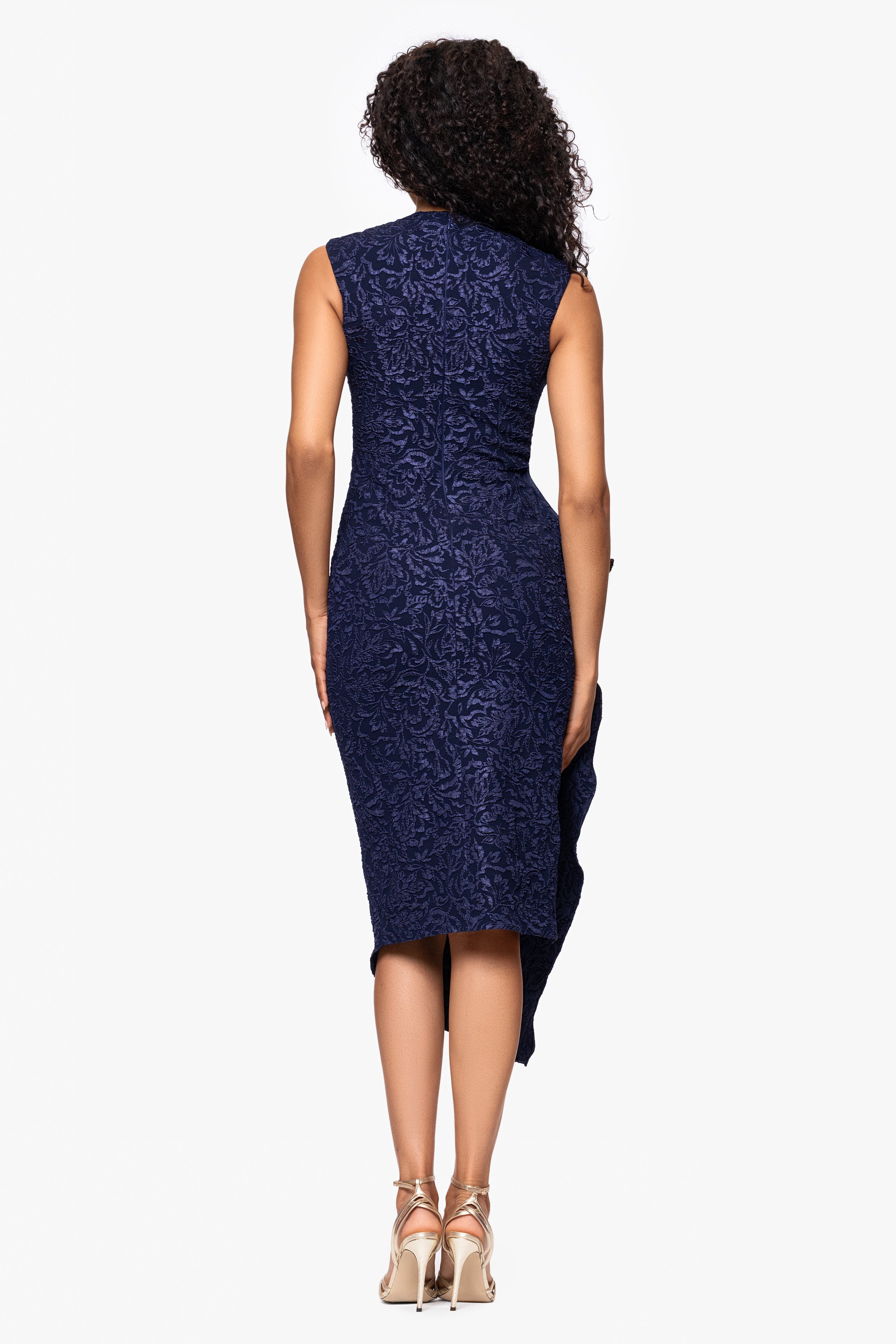"Elise" Jacquard Knee Length Ruffle Square Neck Dress