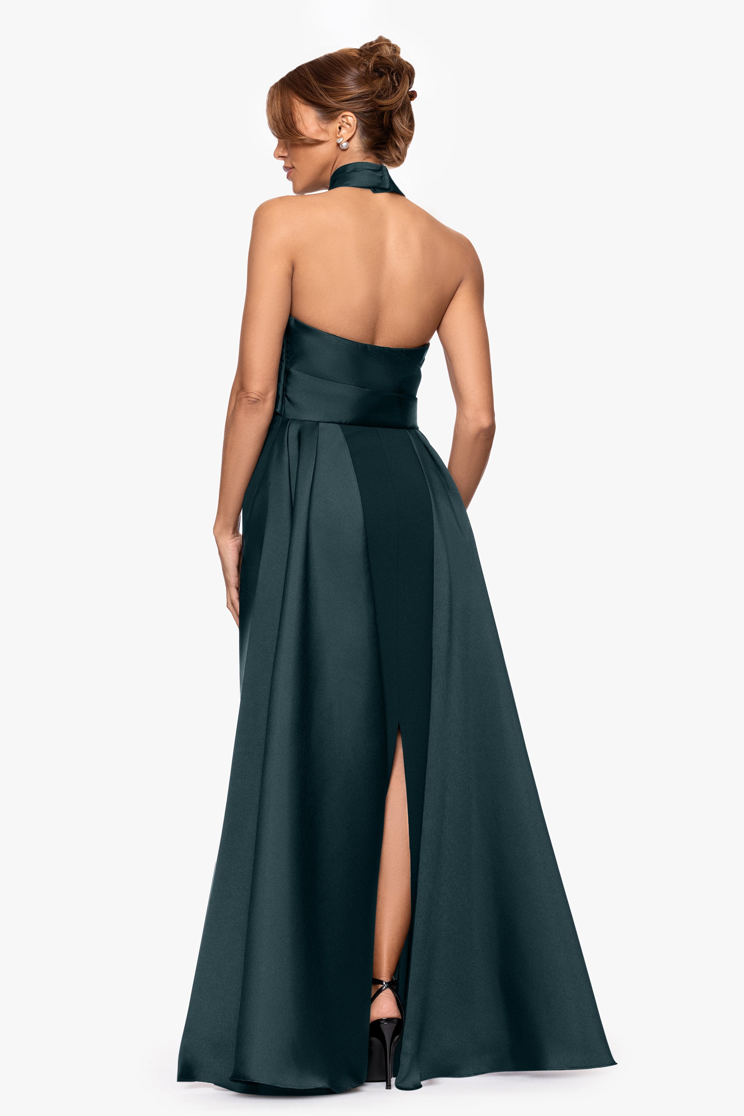"Dina" Scuba Crepe Twist Halter Neck Floor Length Gown