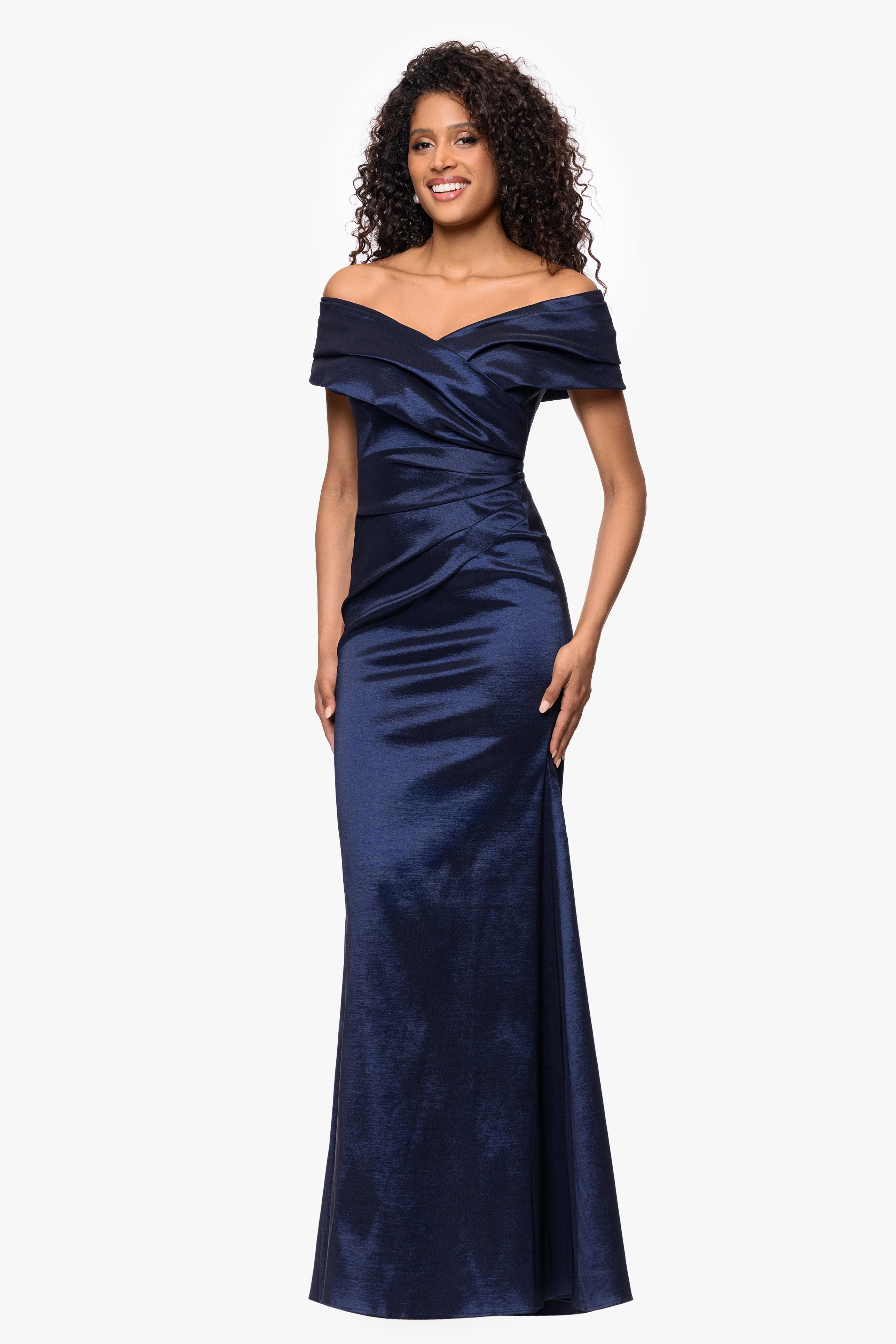 "Raquel" Taffeta Off the Shoulder Floor Length Dress