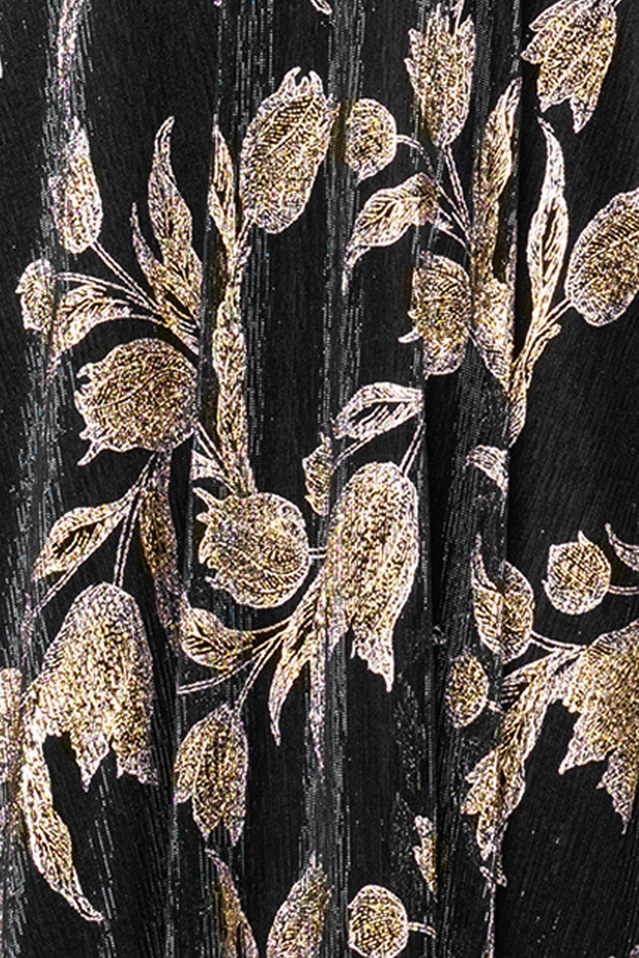 "Elisabeth" Foil Print V-Neck Long Sleeve Floor Length Dress