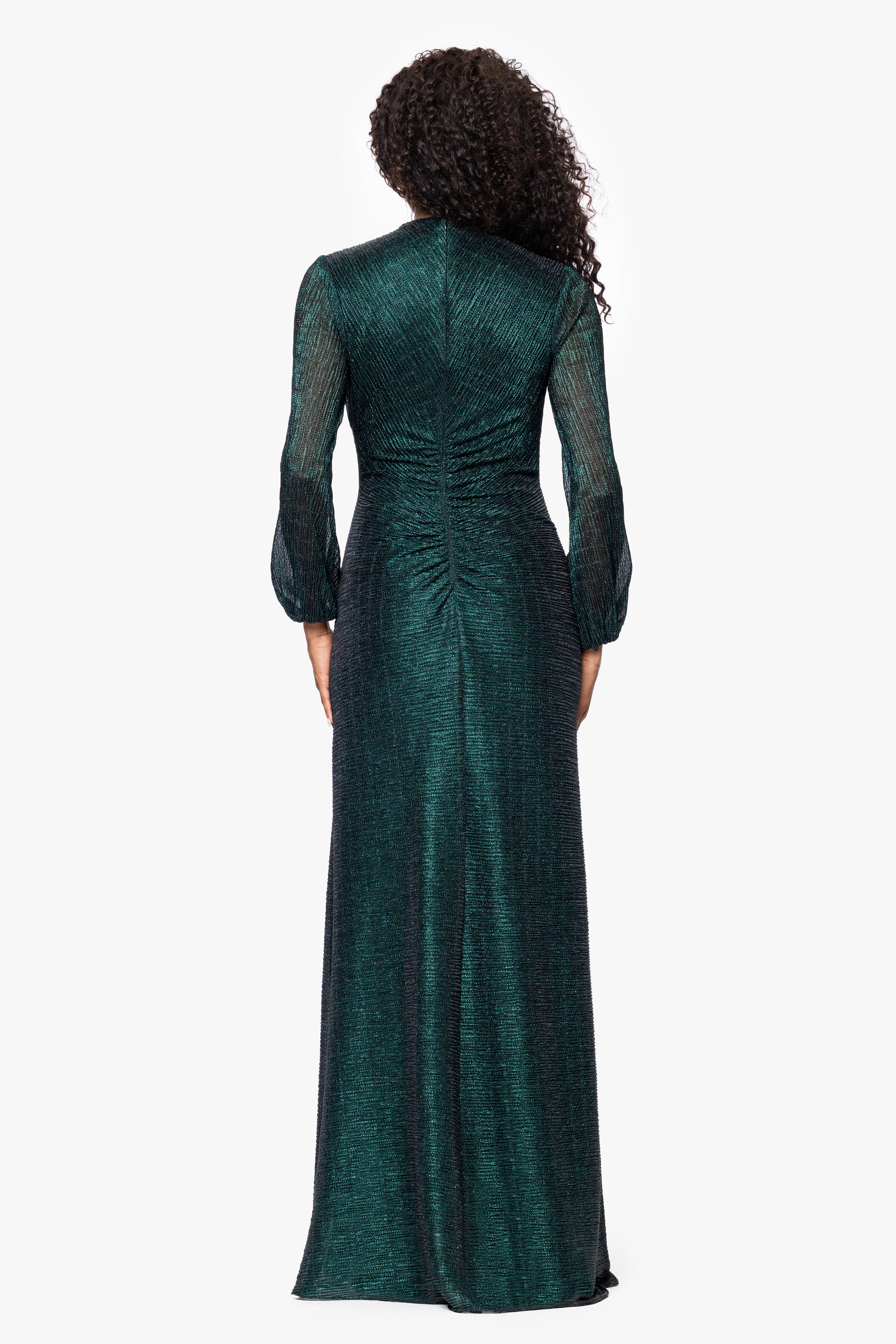 "Jayline" Crinkle Metallic Long Sleeve Floor Length Dress