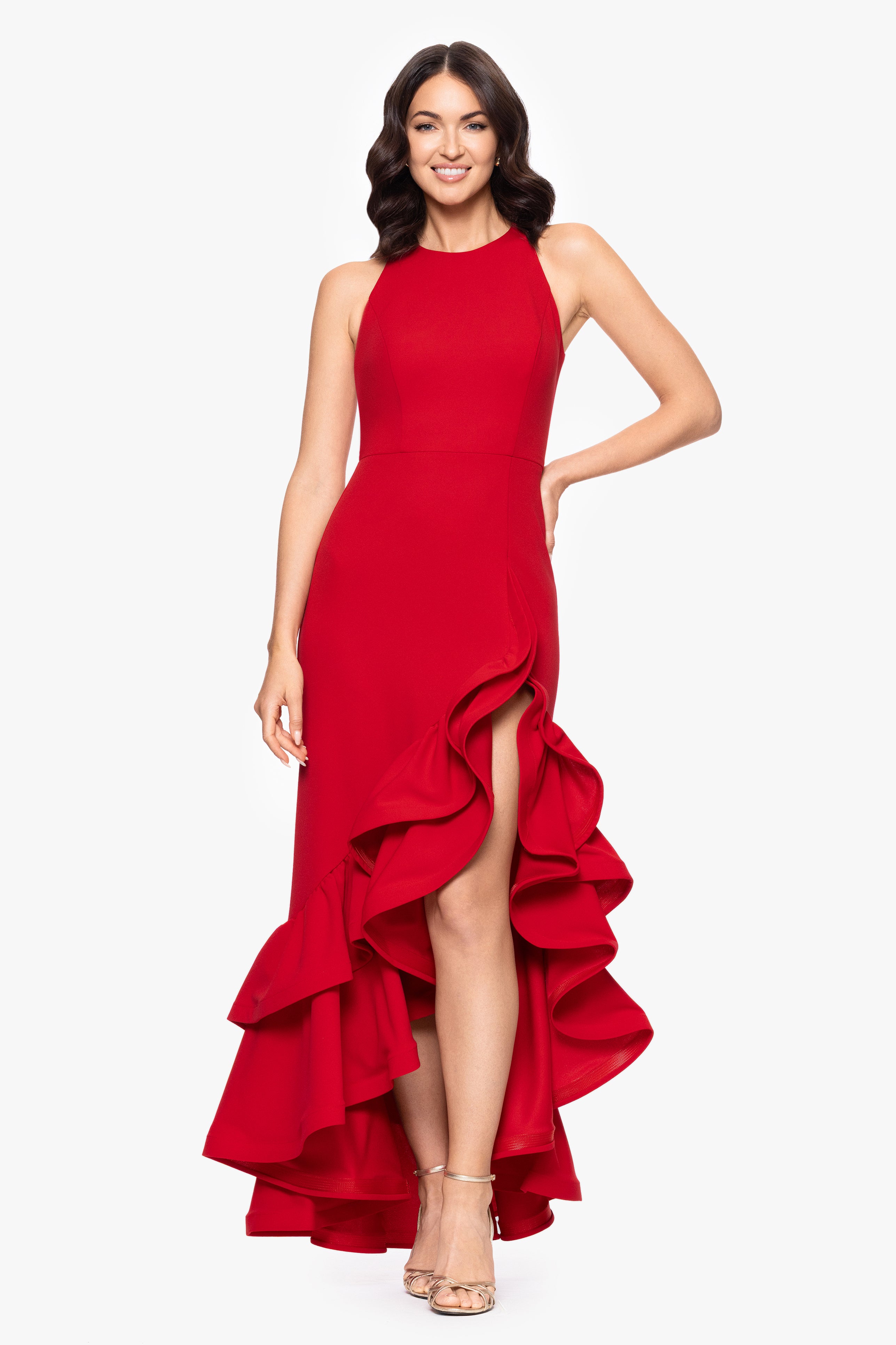 Petite "Arielle" Ruffle Tier Scuba Crepe Dress