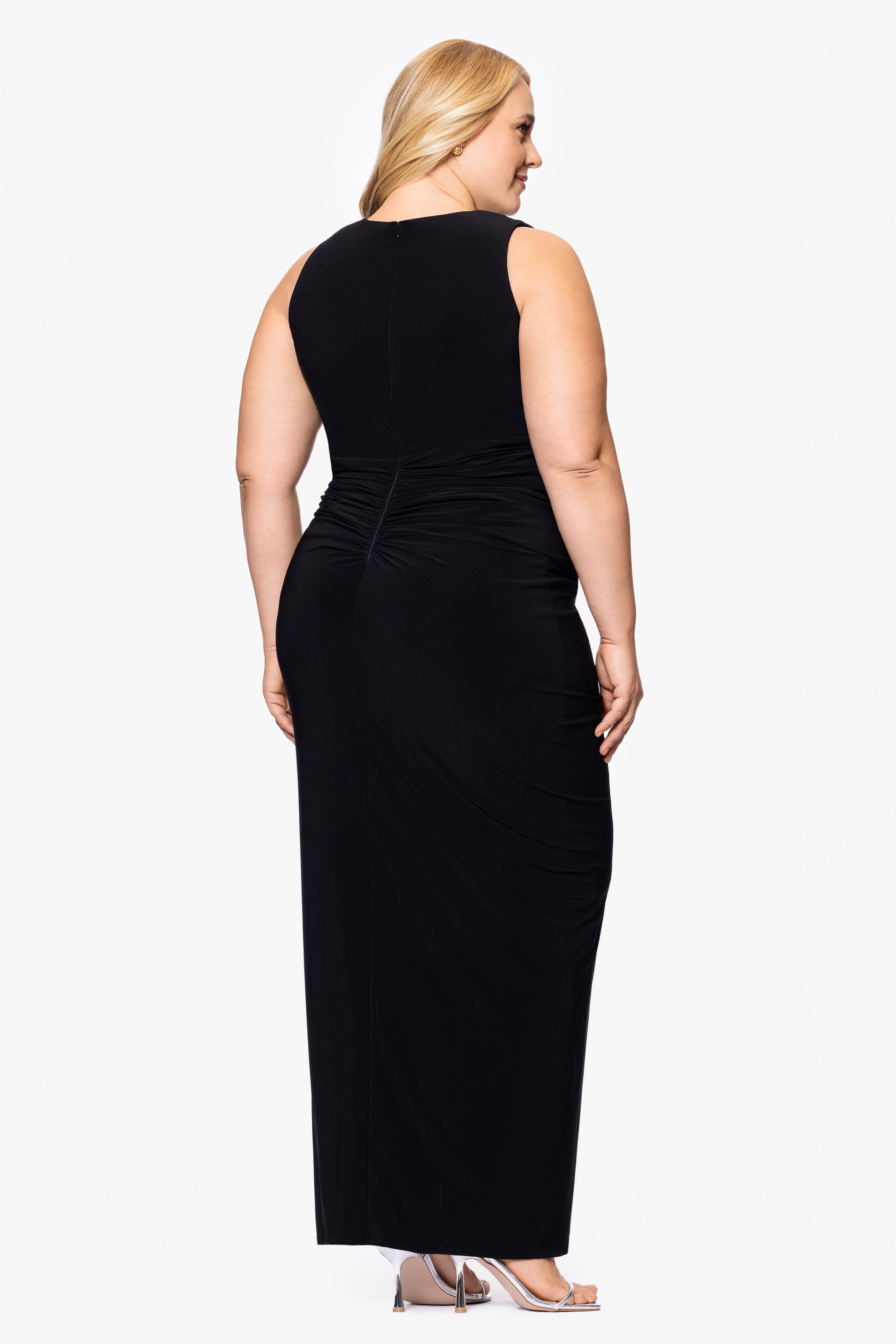 Plus "Bobbi" Long Ruffled V-Neck Gown