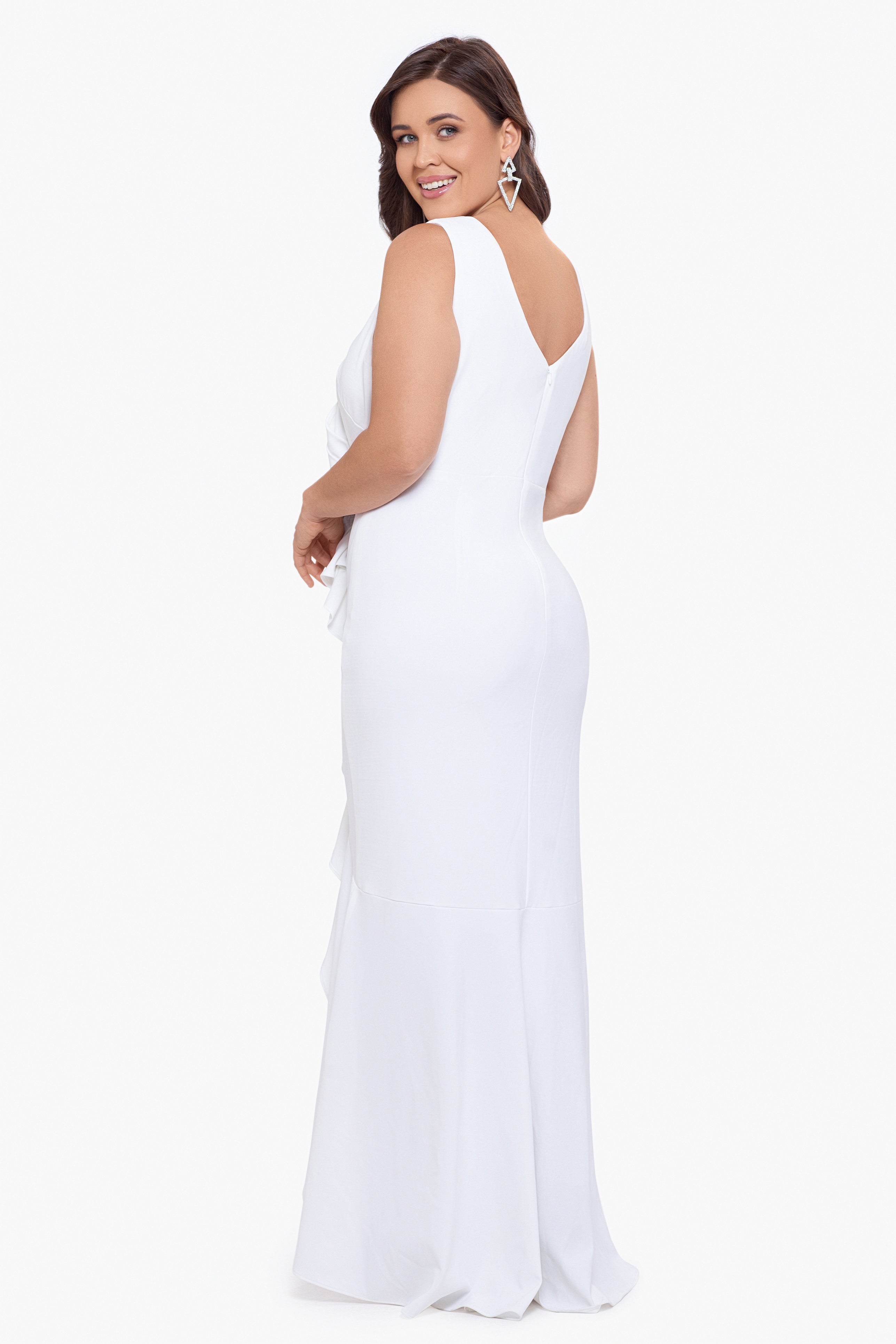 Plus "Candace" Long V- Neck Hi Low Cascade Dress