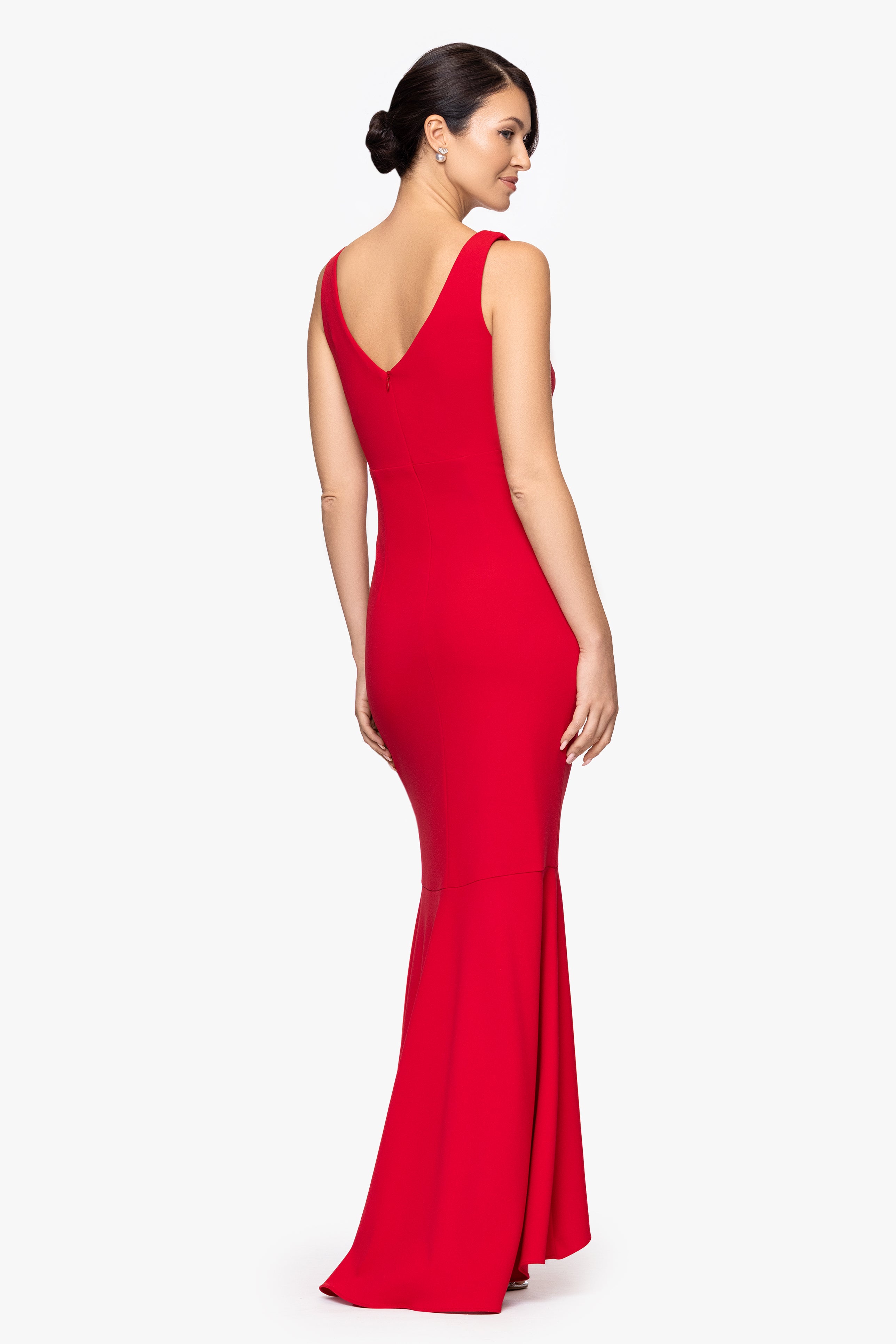 Petite "Candace" Long V- Neck Hi Low Cascade Dress