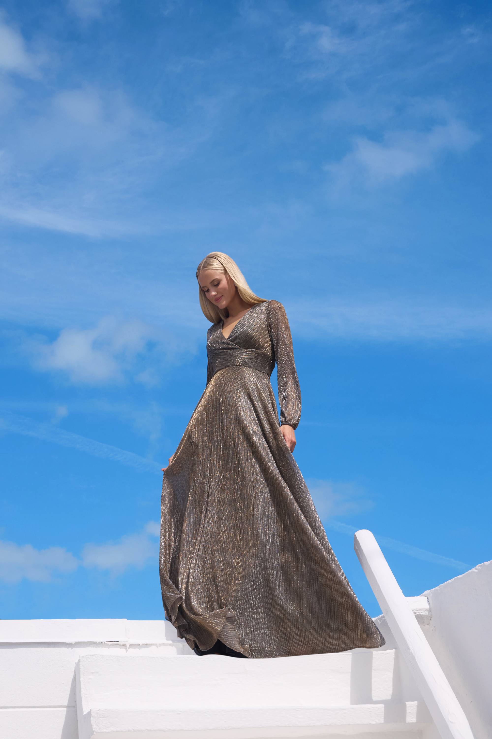 "Alexa" Long Sleeve Metallic Knit Dress