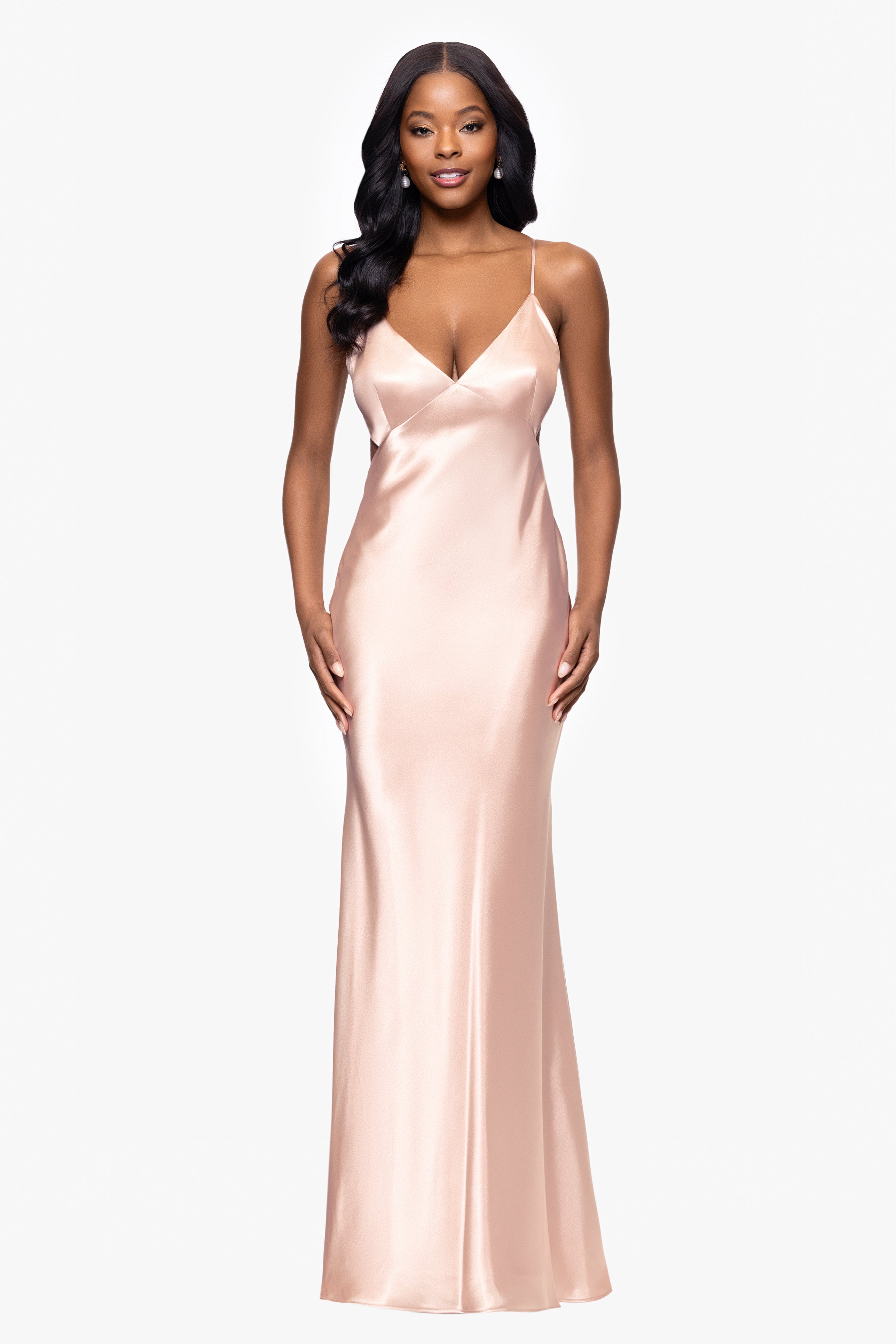Petite "Grace" Long Spaghetti Strap Tieback Dress