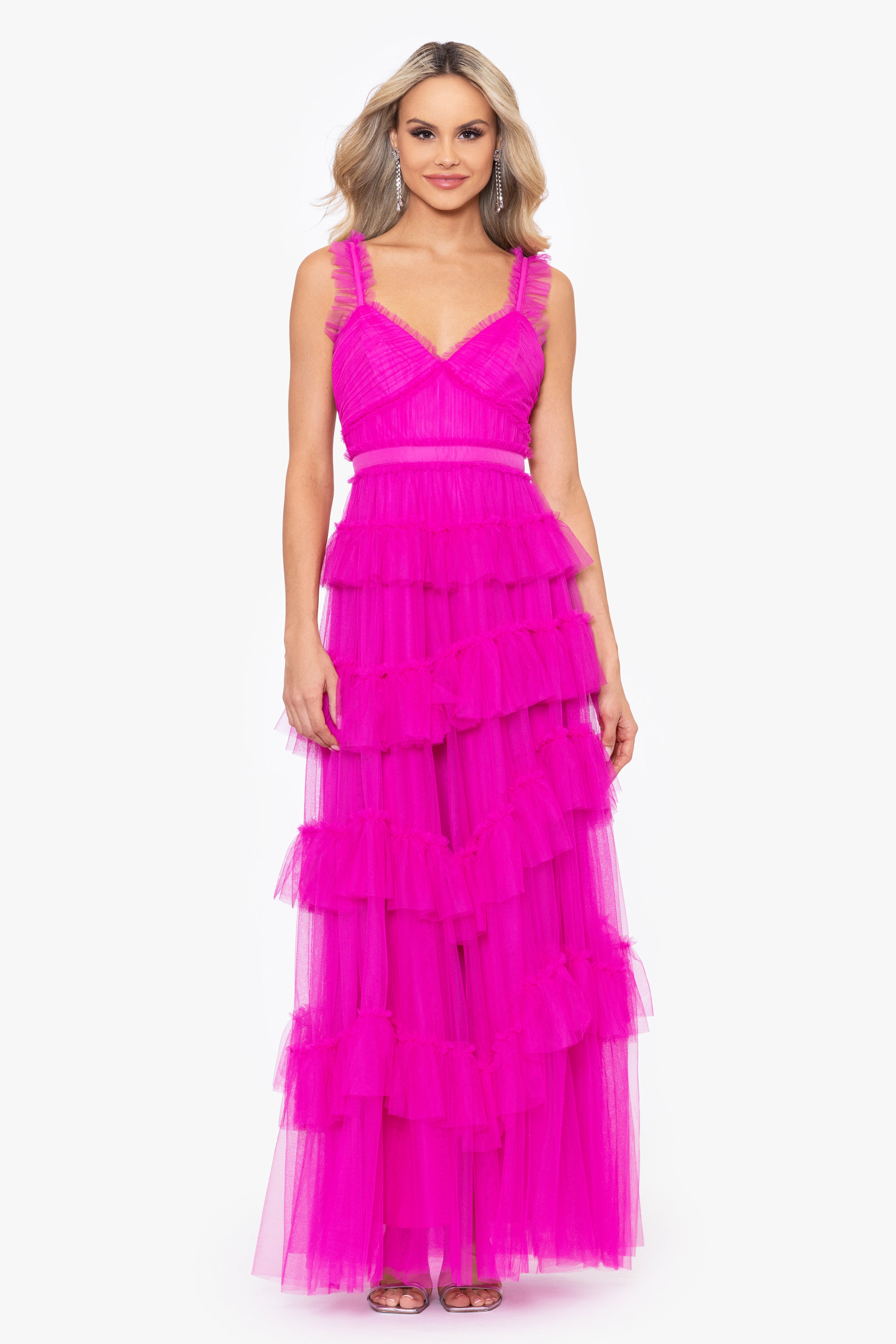 "Gigi" Long Ruffle Mesh Dress