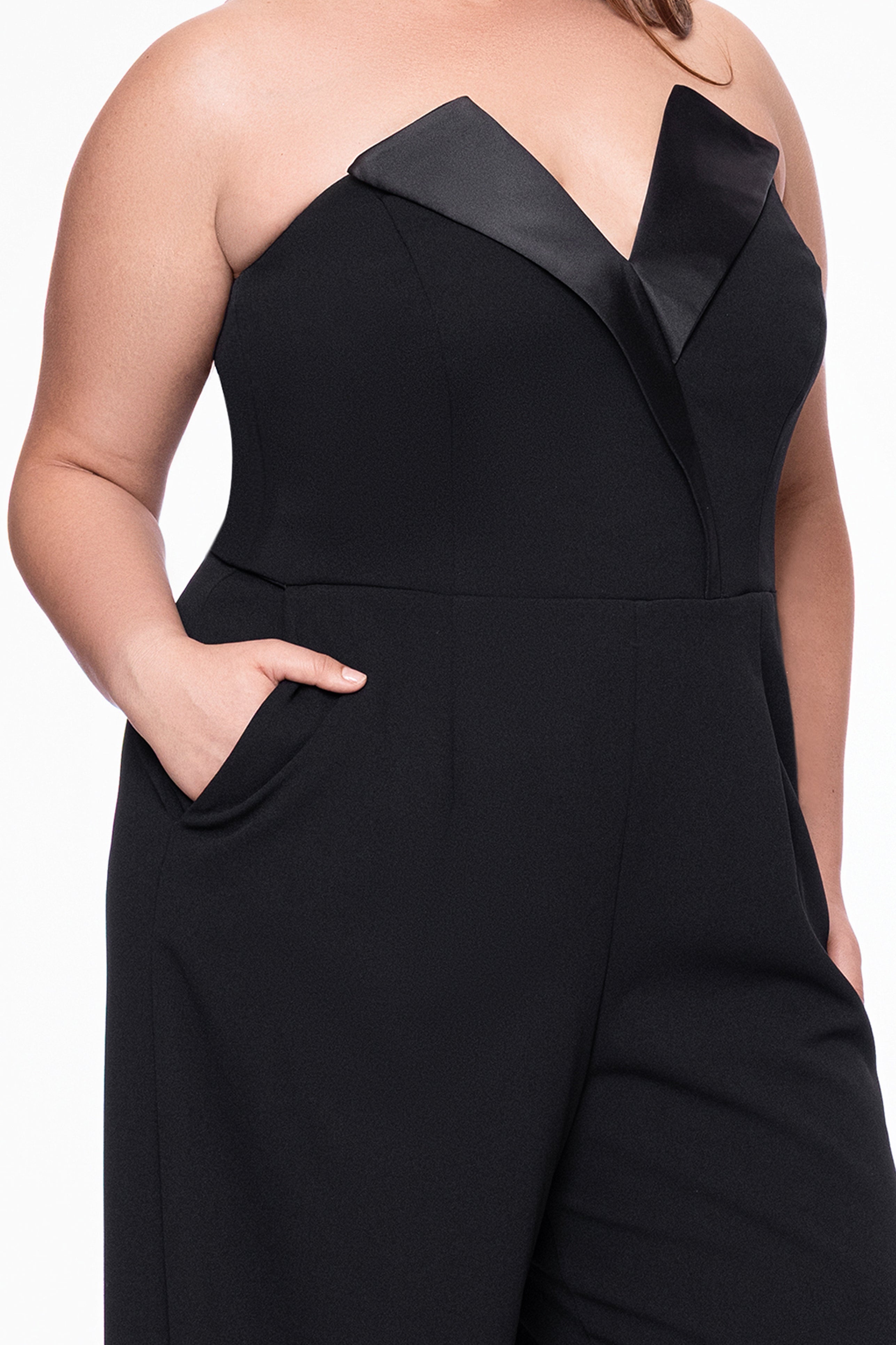Plus "Tasha" Long Strapless Tuxedo Jumpsuit