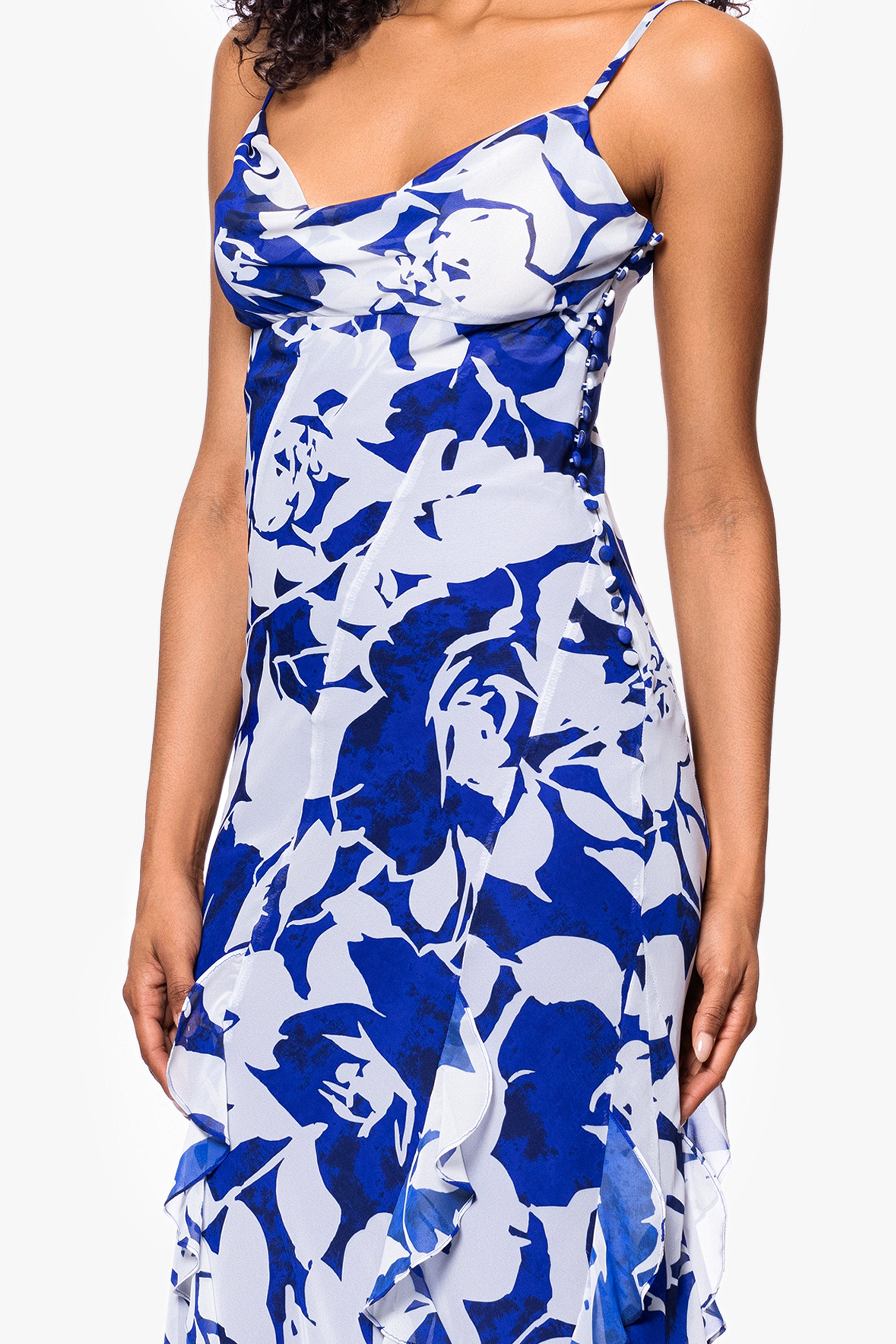 "Georgina" Print Chiffon Ruffle Floor Length Dress