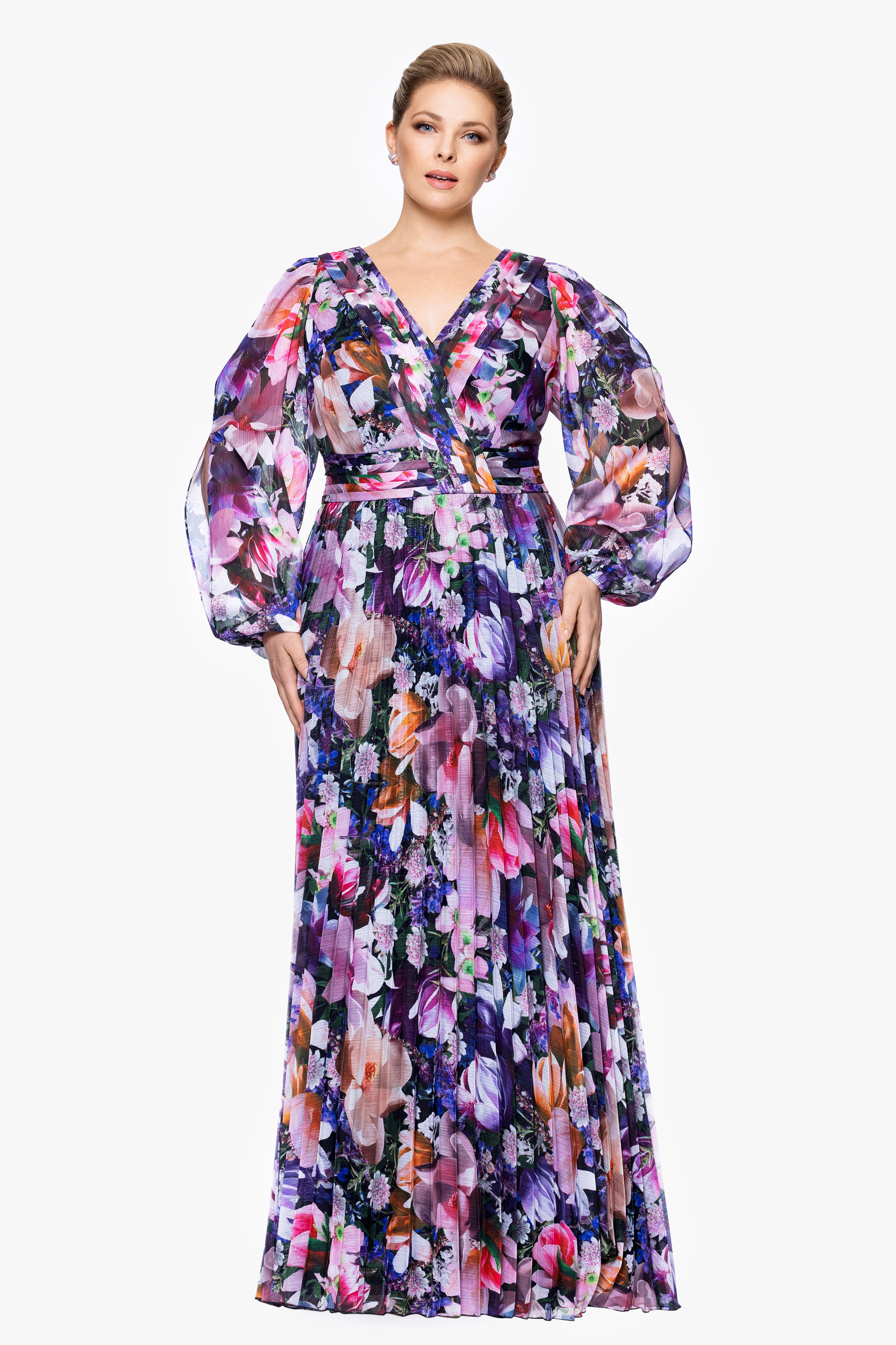 Plus "Sammy" Chiffon Long Sleeve Floor Length Dress