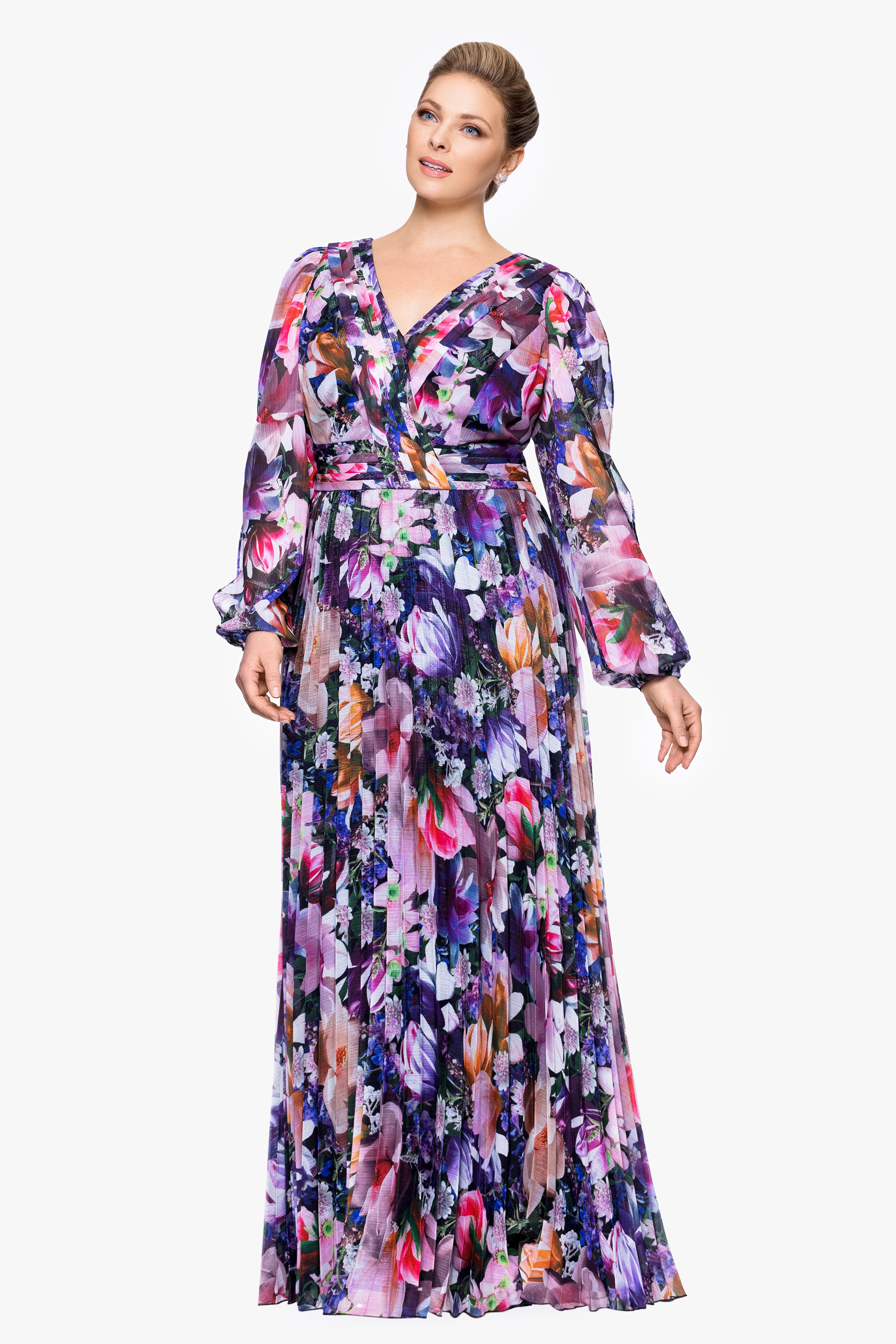 Plus "Sammy" Chiffon Long Sleeve Floor Length Dress