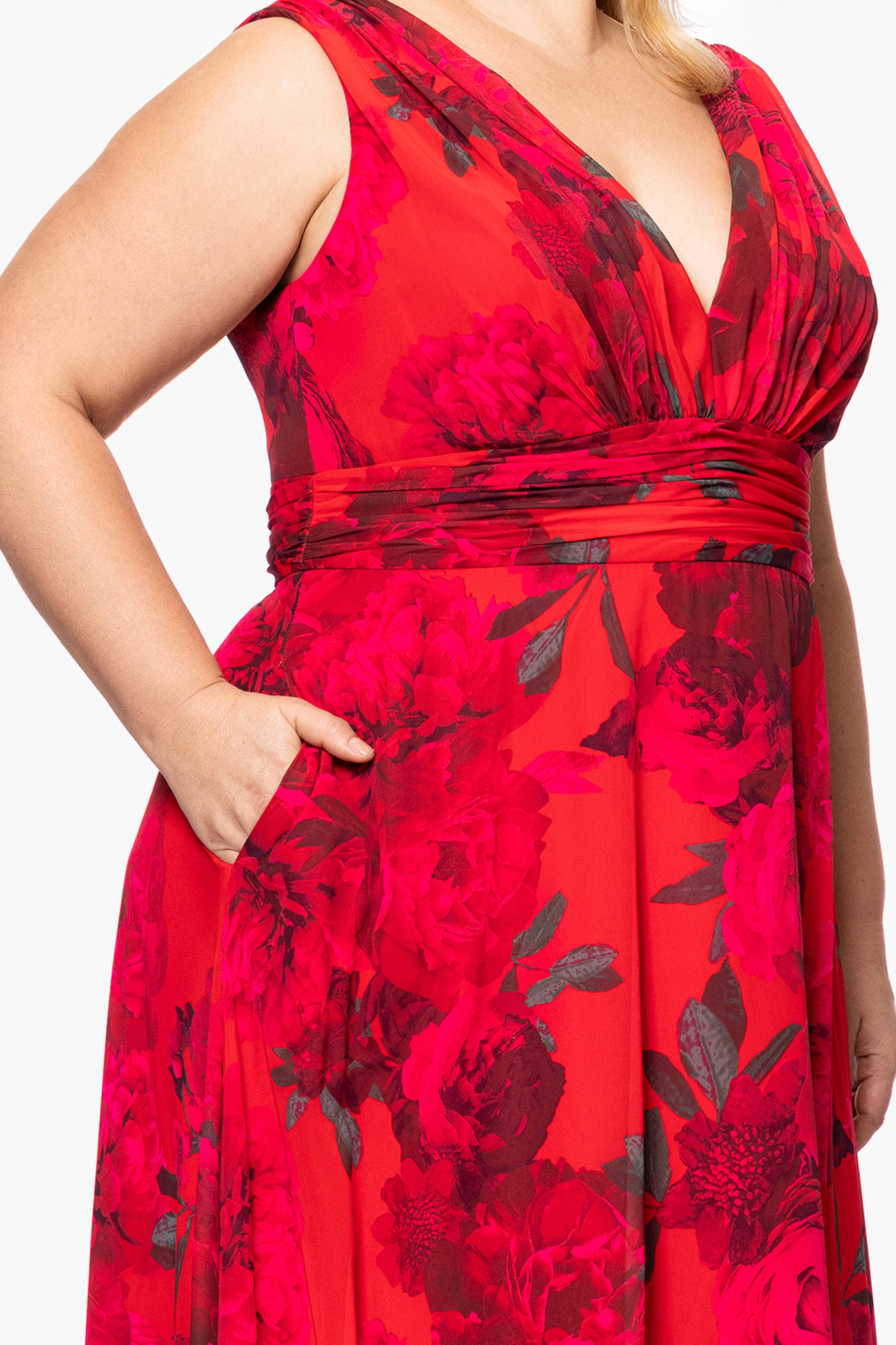 Plus "Jody" Print Chiffon V-Neck Floor Length Dress
