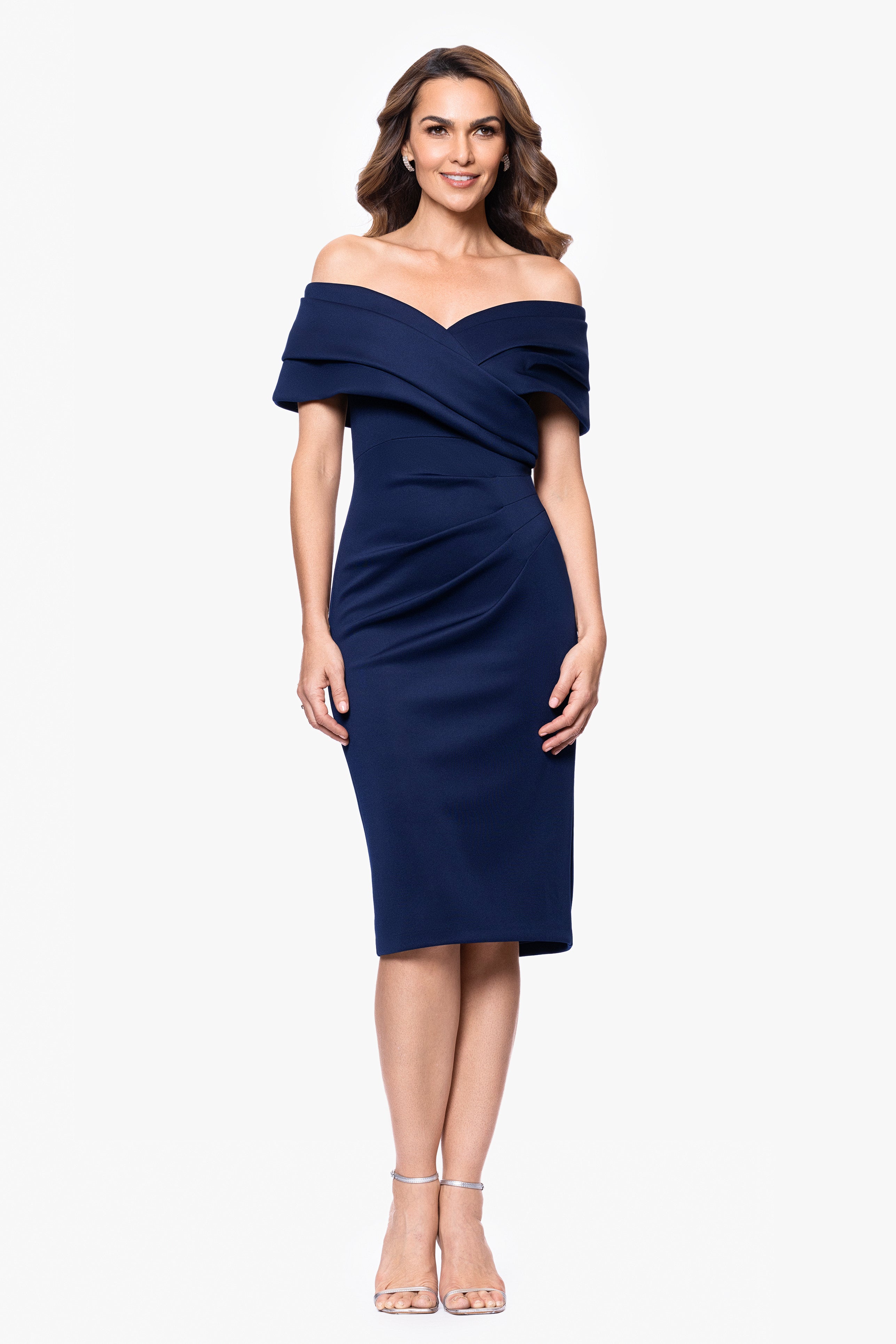 Petite "Sue" Techno Scuba V-Neck Knee Length Dress