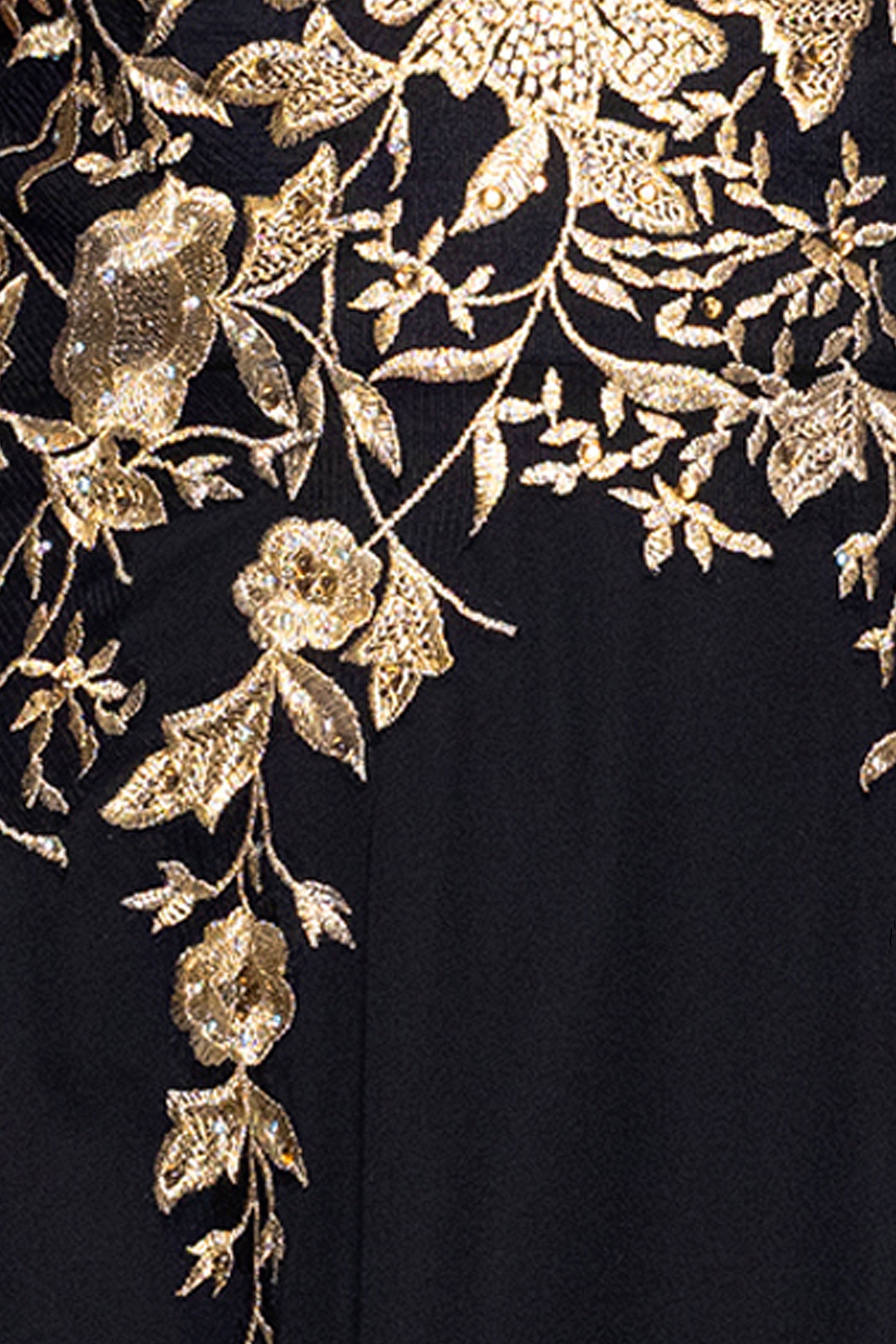 "Maeve" Chiffon Embroidered Bodice Floor Length Dress