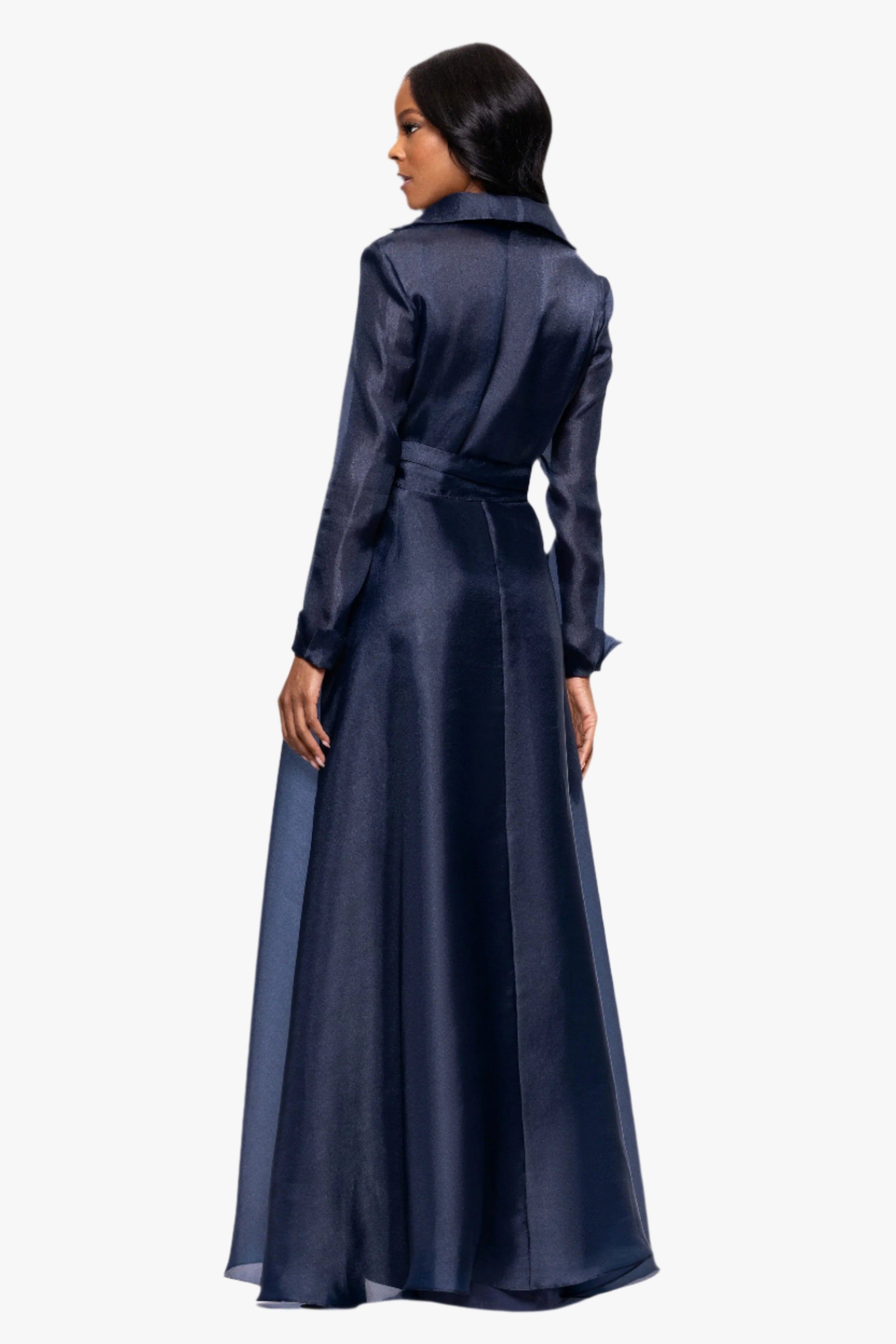 Petite "Athena" Organza Long Sleeve Collared Floor Length Dress