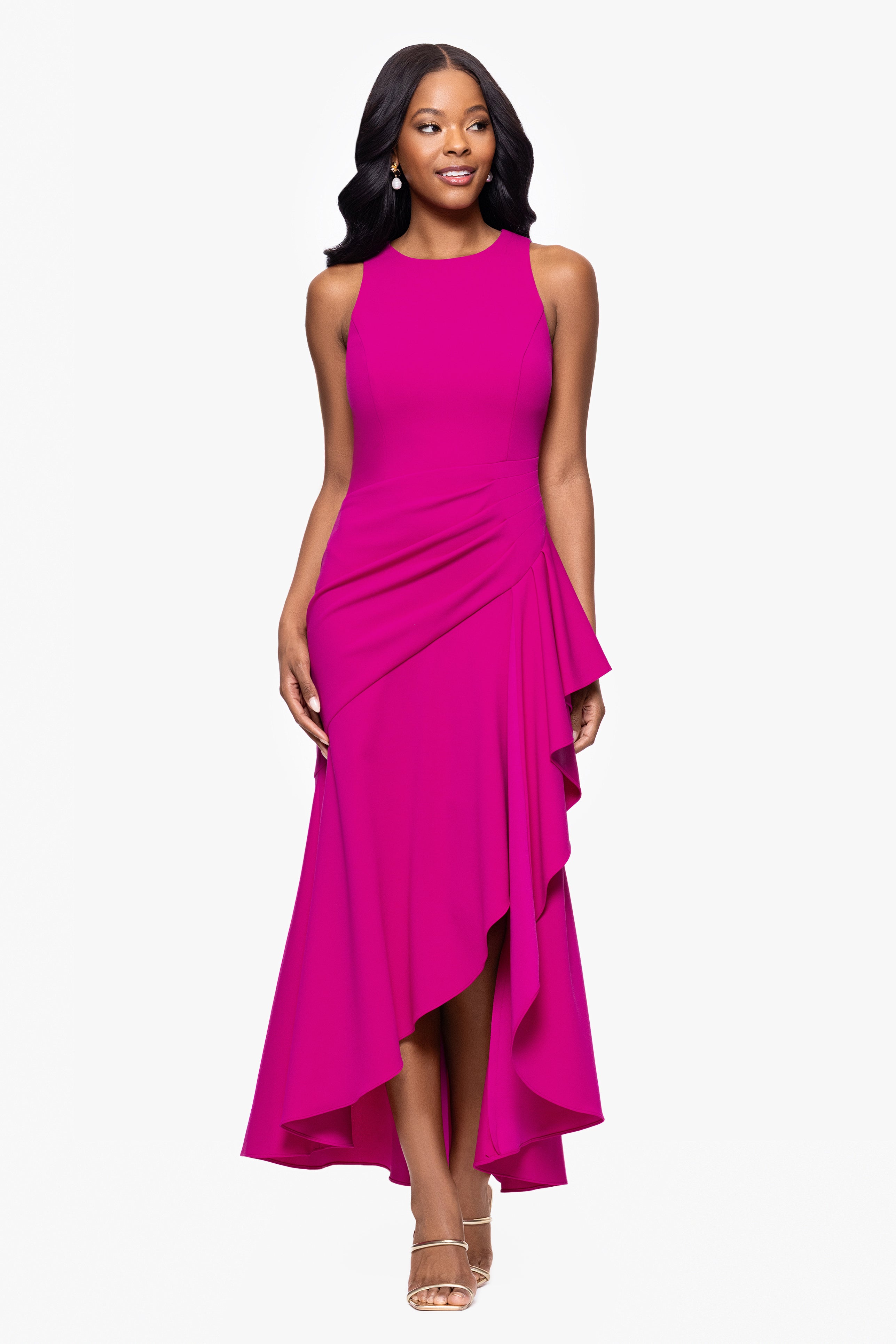 "Nicki" Scuba Crepe High Low Rouched Dress
