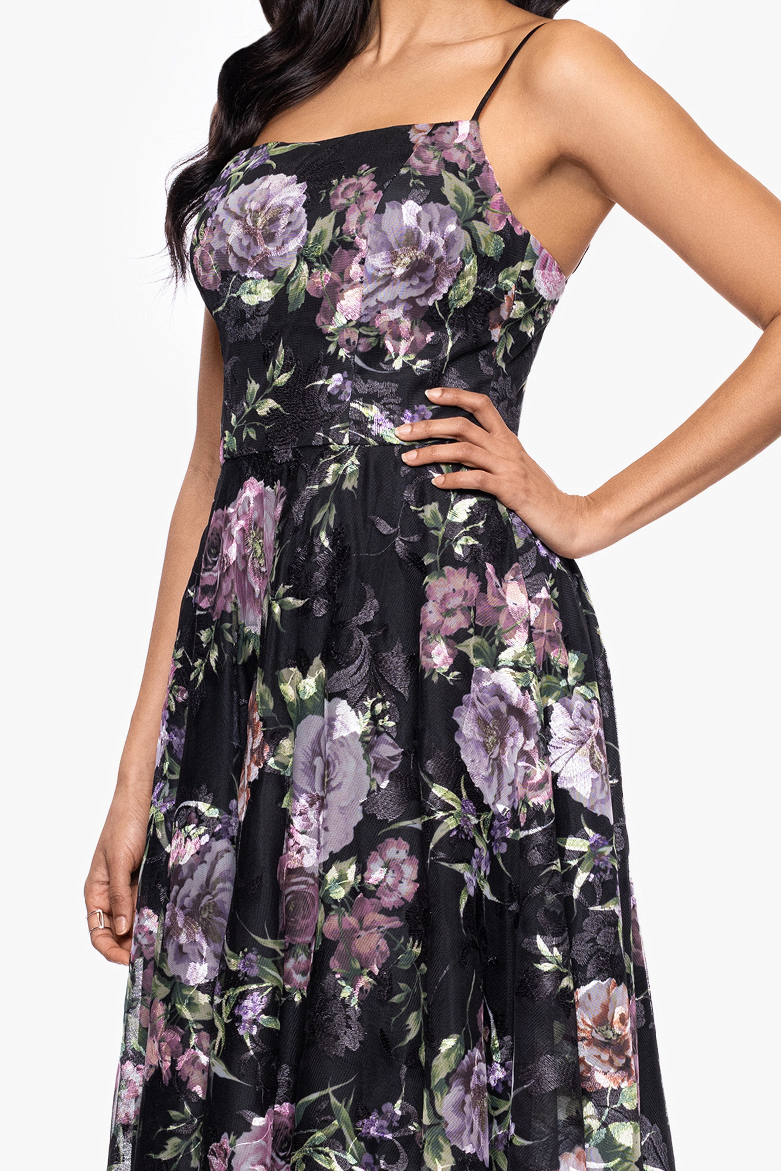 "Colleen" Print Mesh Spaghetti Strap Midi Dress