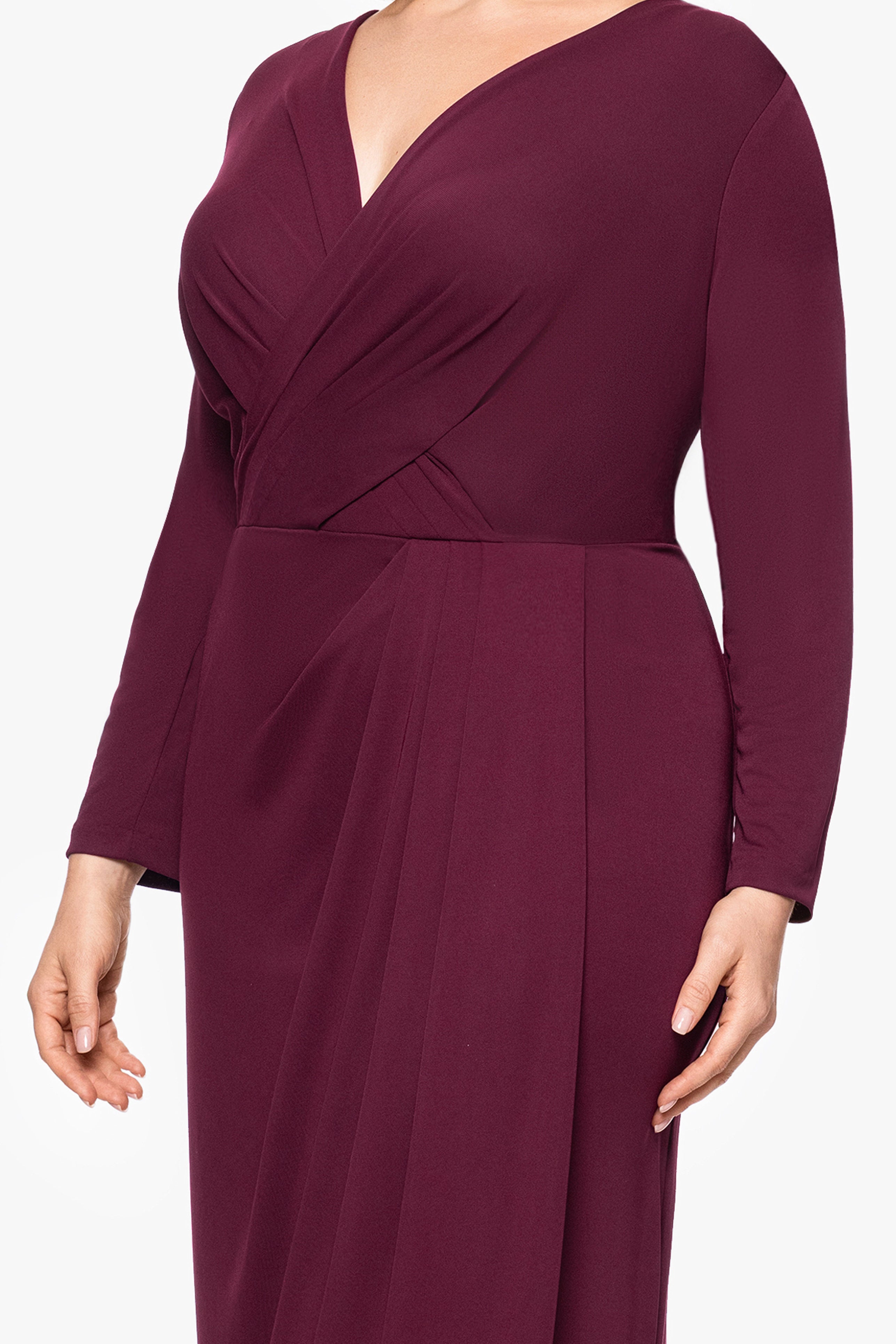 "Margerat" Jersey V-Neck Long Sleeve Floor Length Dress