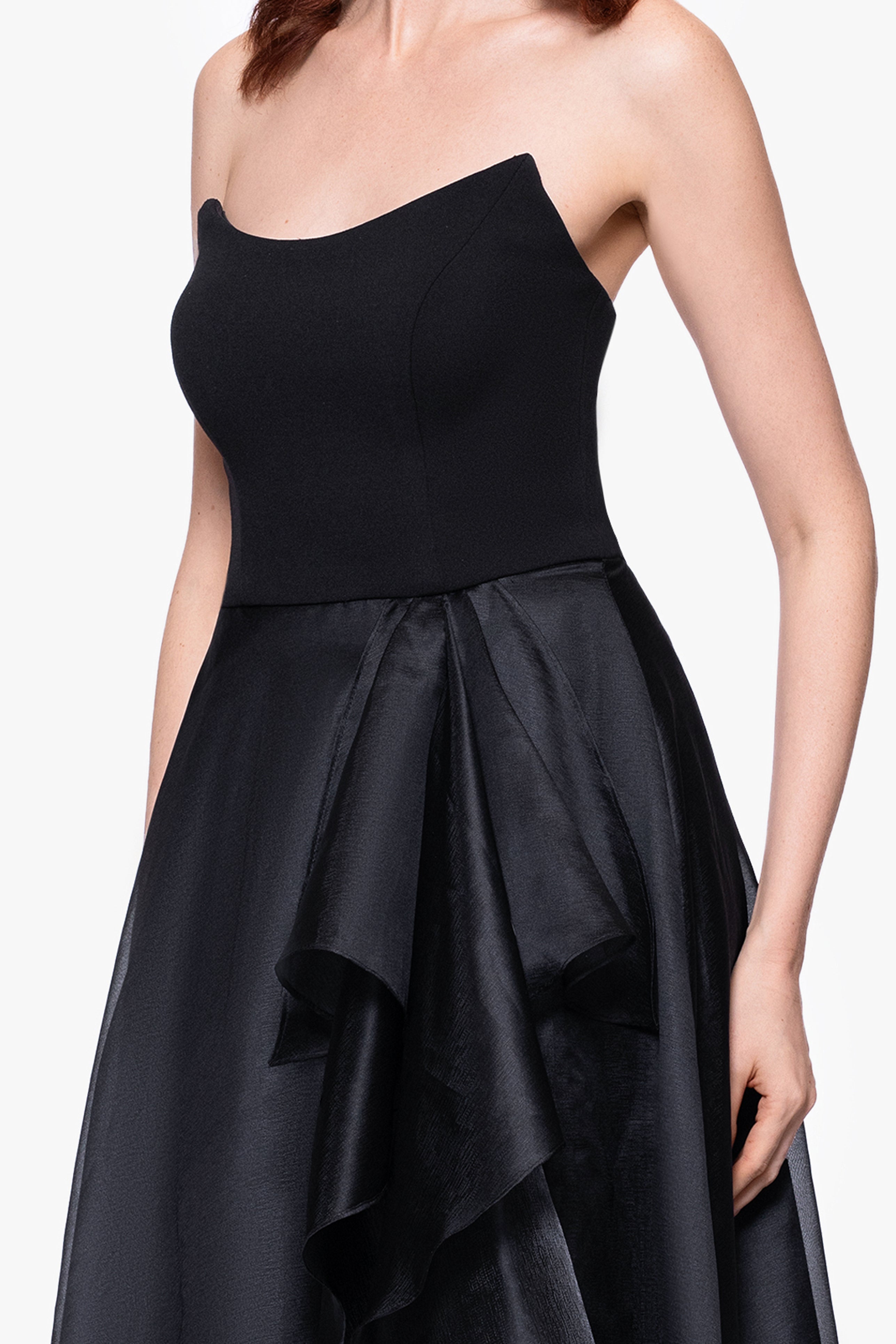 Petite "Josephine" Scuba Crepe and Organza Floor Ruffle Floor Length Dress