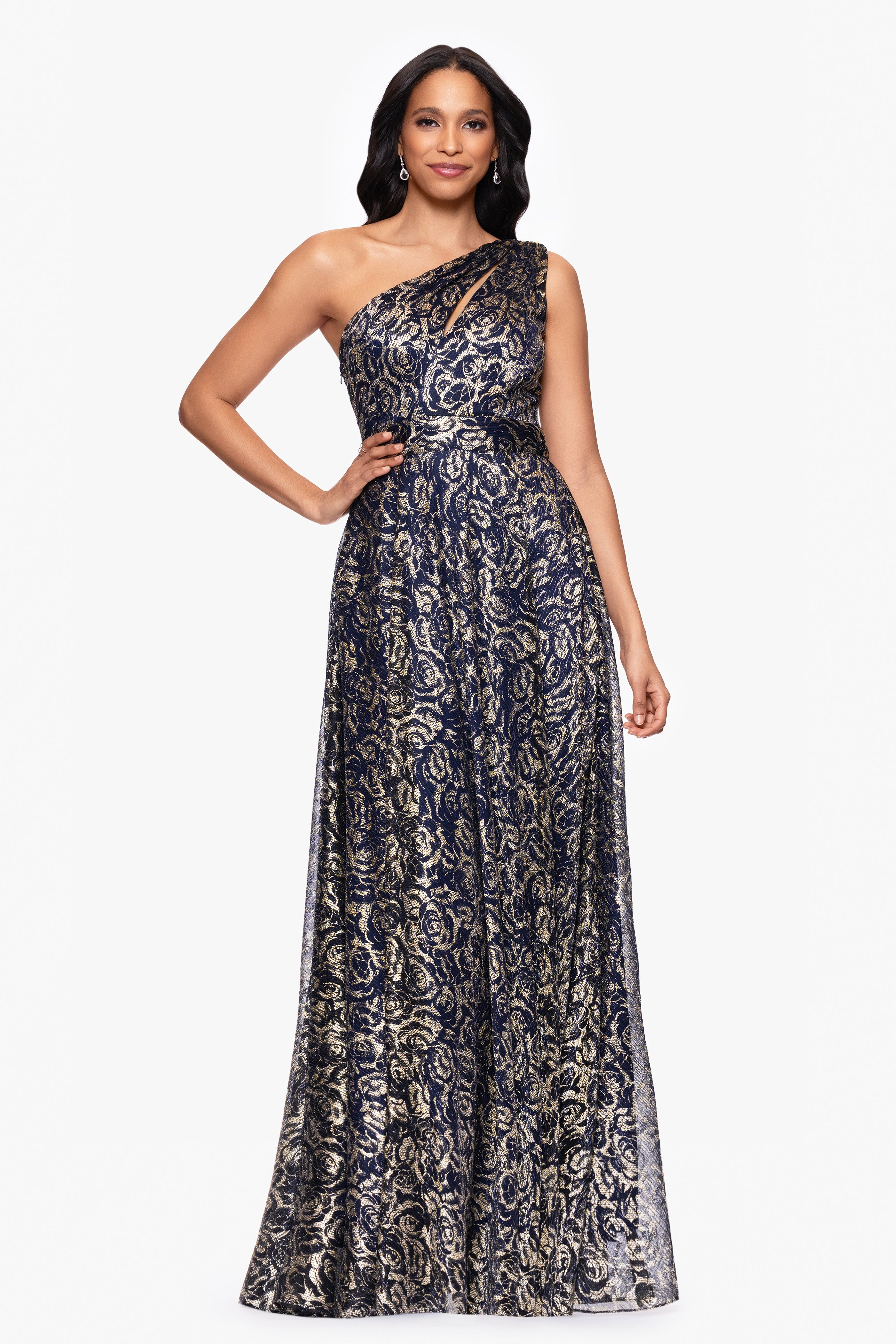 "Summer" Metallic Foil One Shoulder Floor Length Dress
