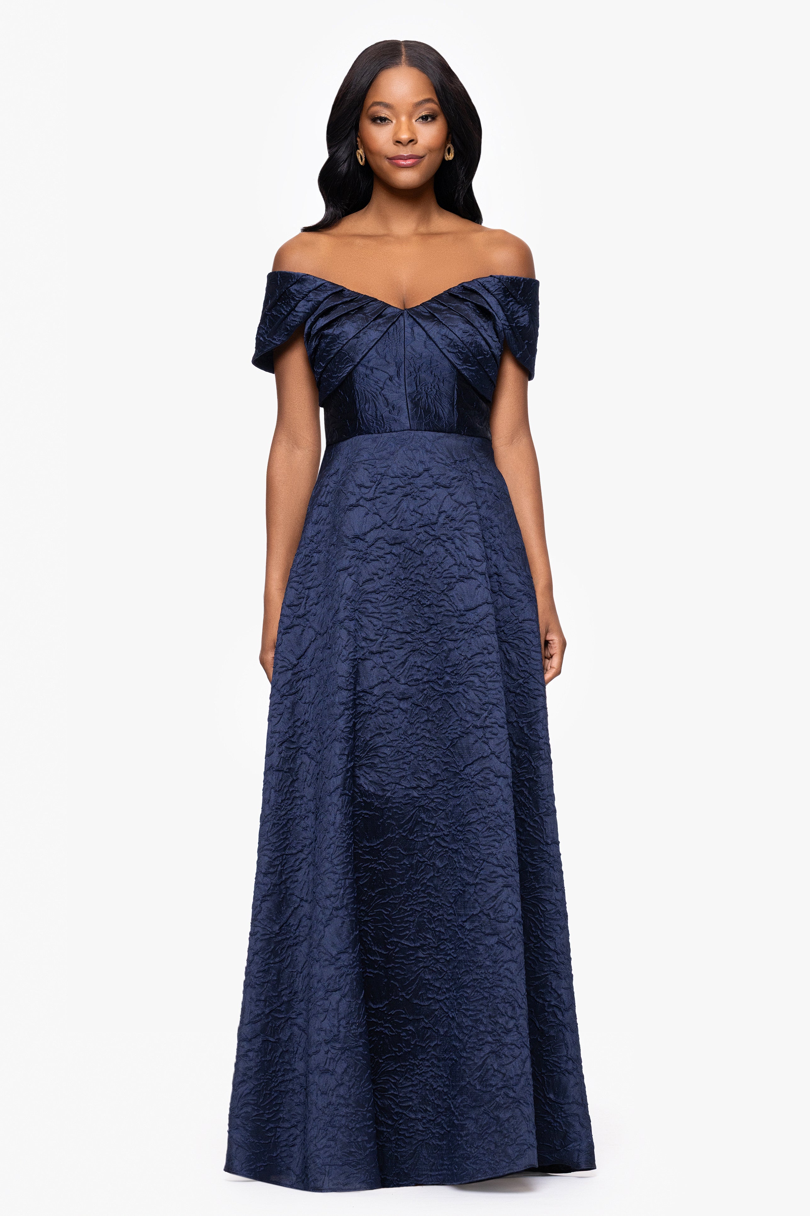 "Andreina" Brocade Off the Shoulder Floor Length Dress