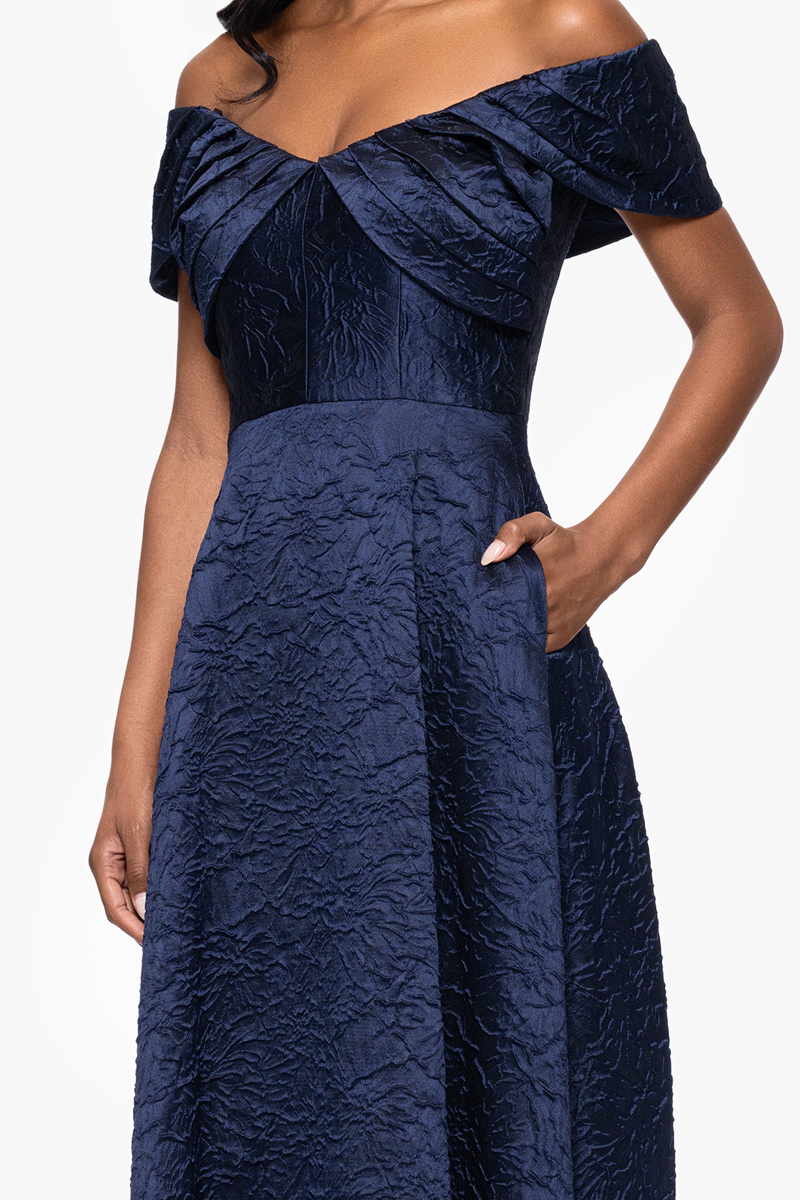 "Andreina" Brocade Off the Shoulder Floor Length Dress