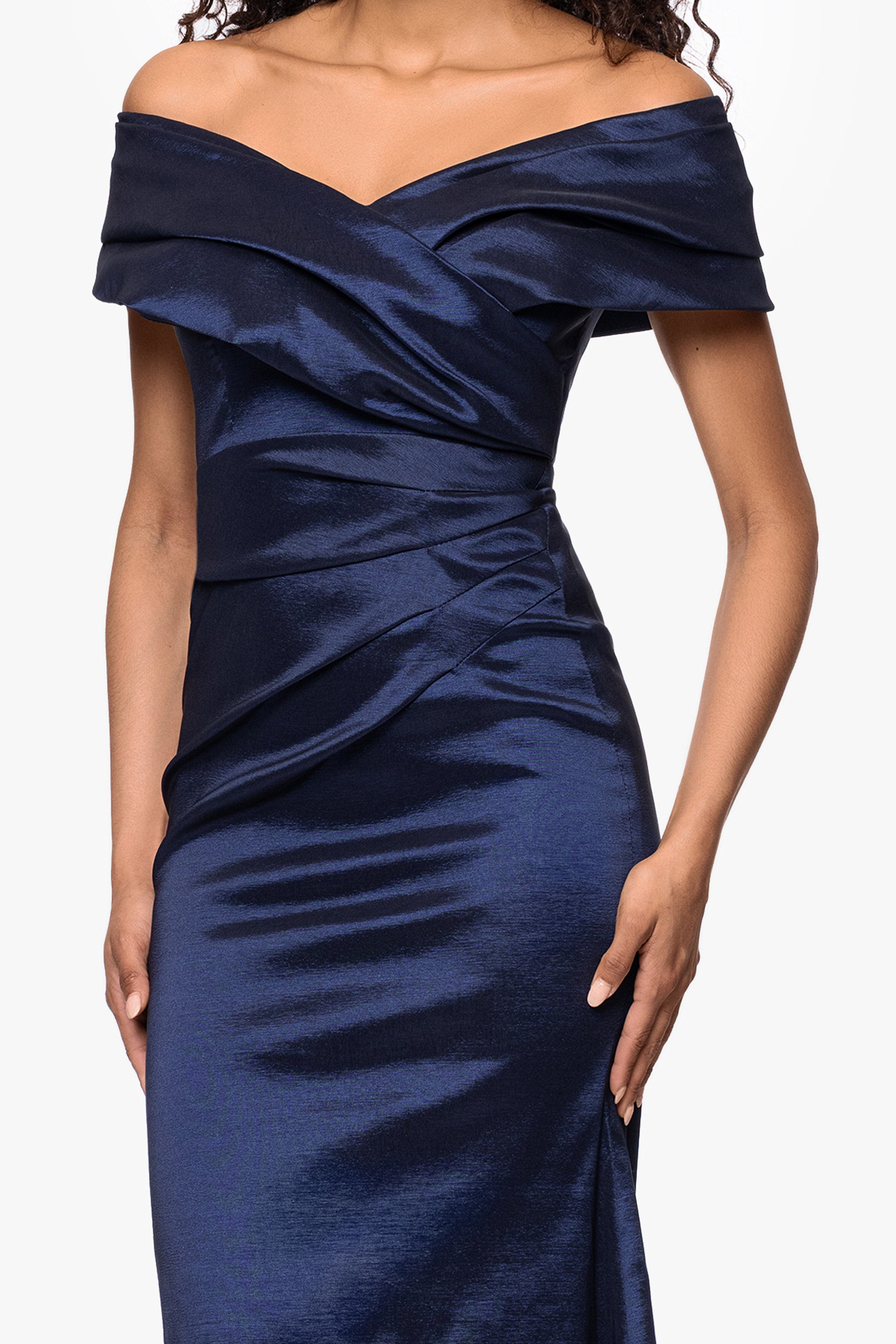 "Raquel" Taffeta Off the Shoulder Floor Length Dress