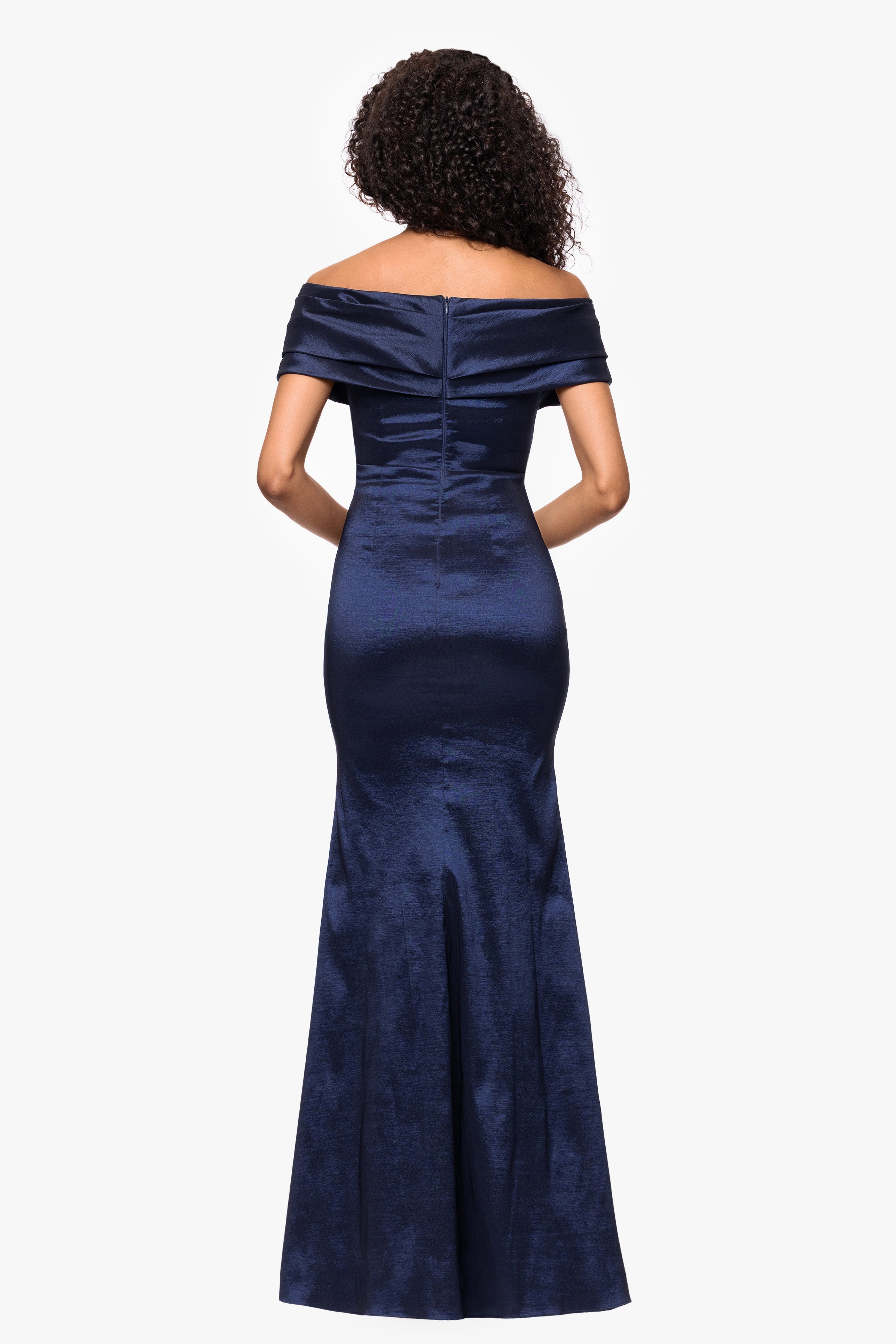 "Raquel" Taffeta Off the Shoulder Floor Length Dress
