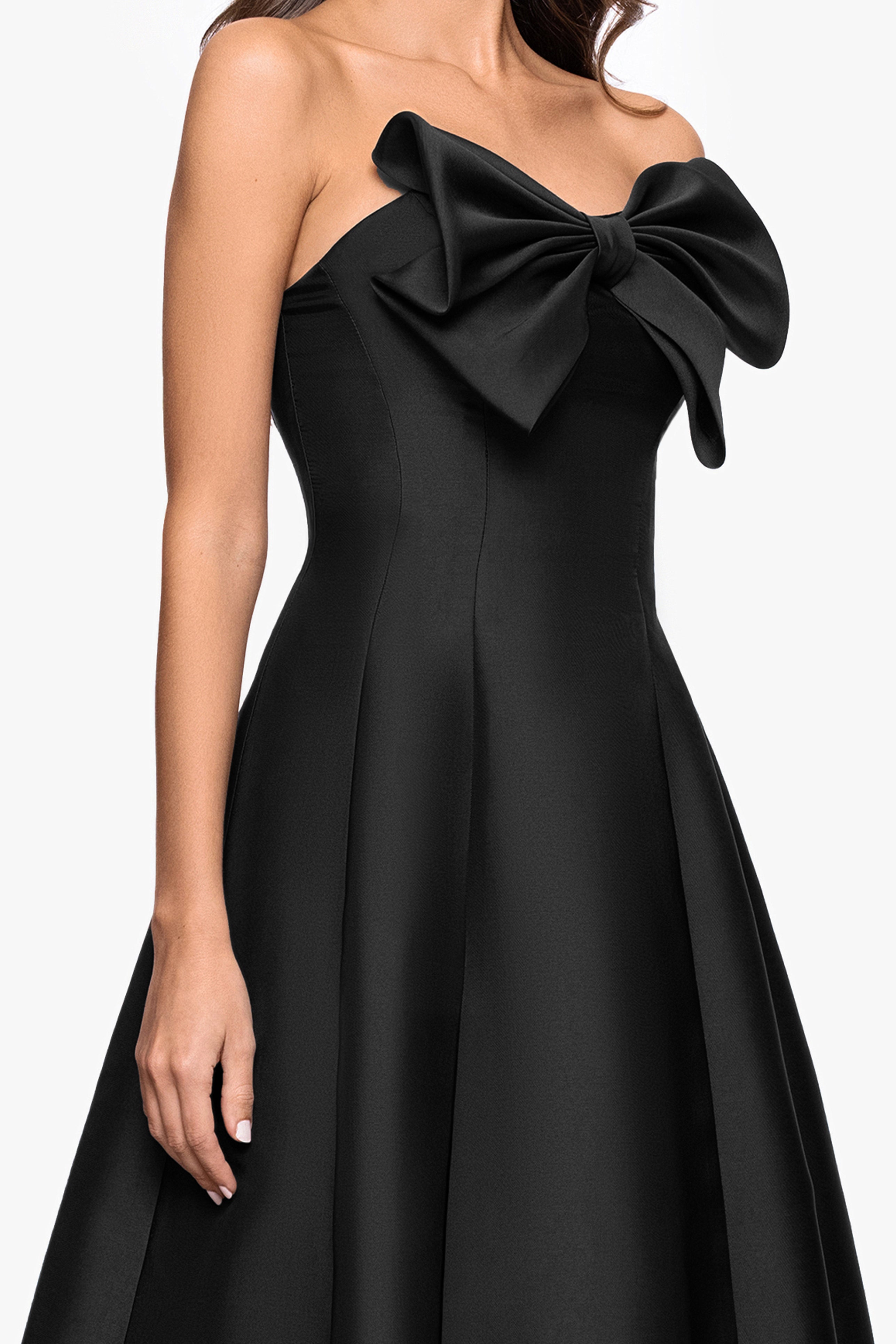 "Coulette" Satin Bow Strapless Midi Dress
