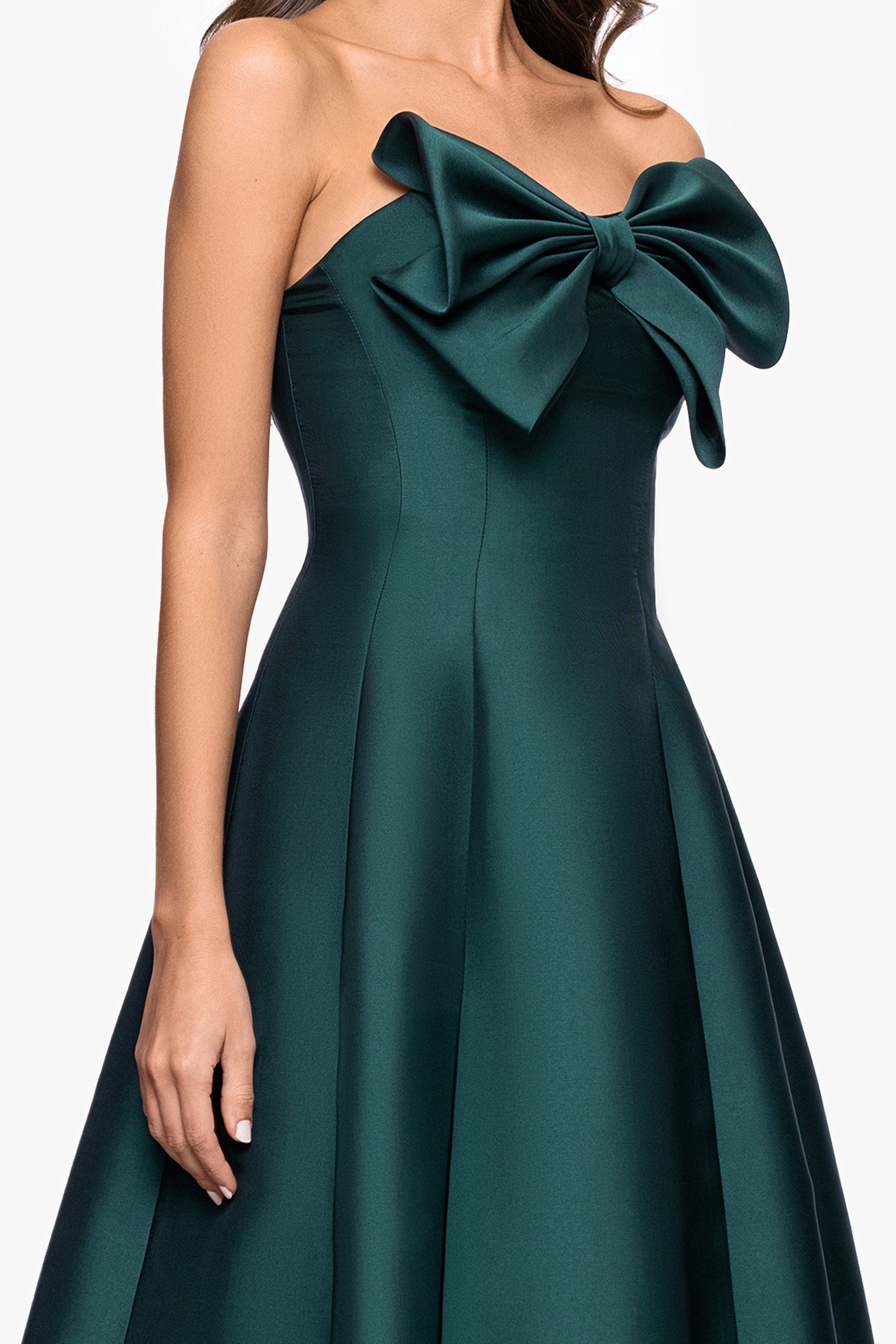 "Coulette" Satin Bow Strapless Midi Dress
