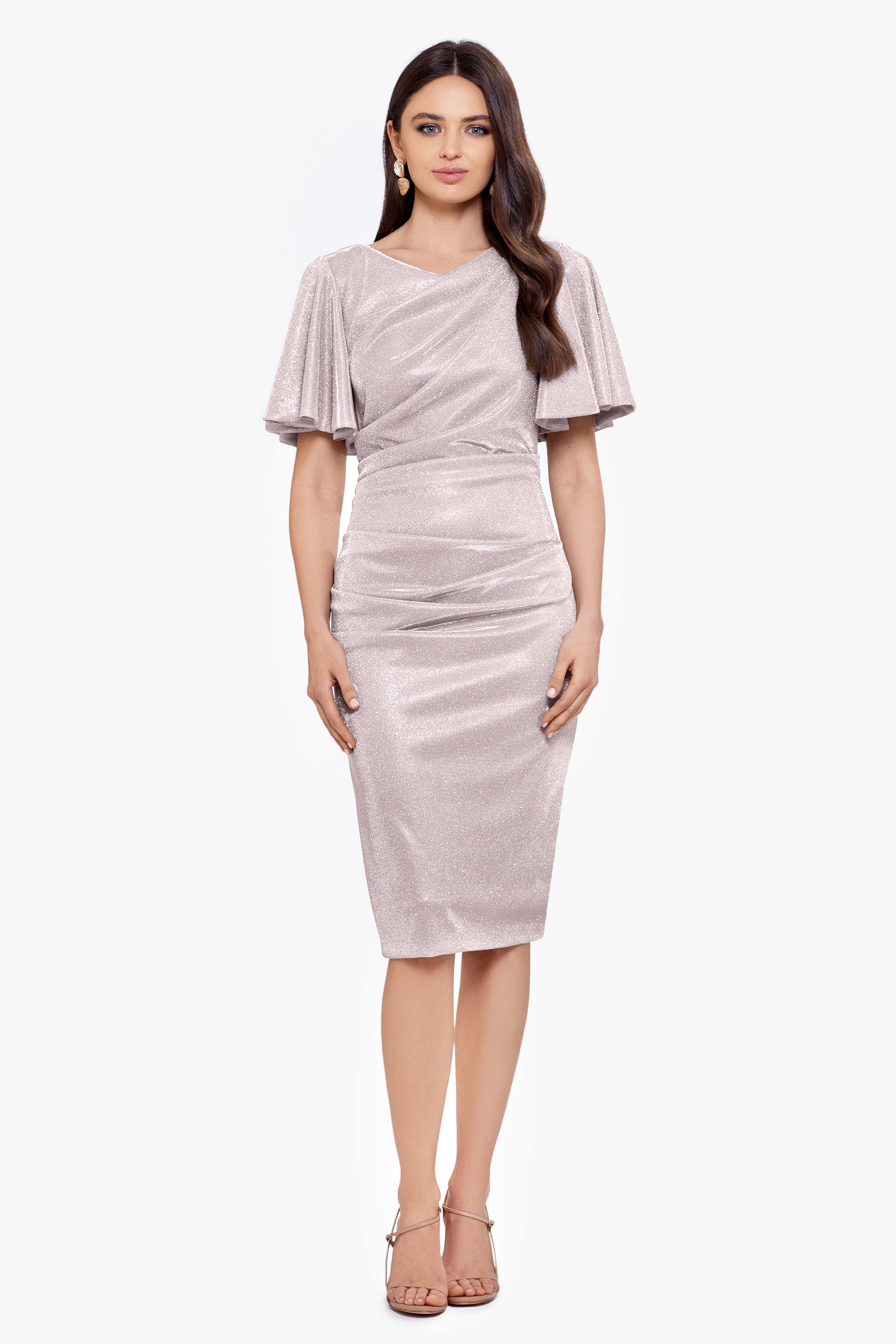 "Marianna" Short Glitter Galaxy Flutter Sleeve Dress - Betsy & Adam