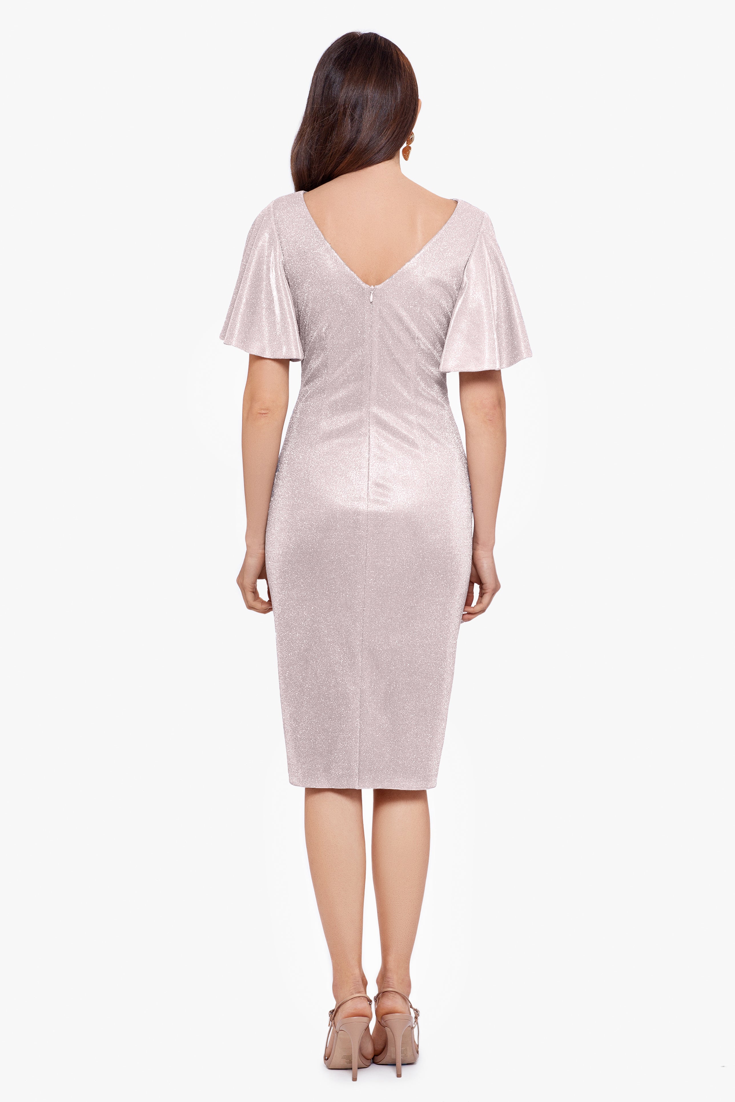"Marianna" Short Glitter Galaxy Flutter Sleeve Dress - Betsy & Adam