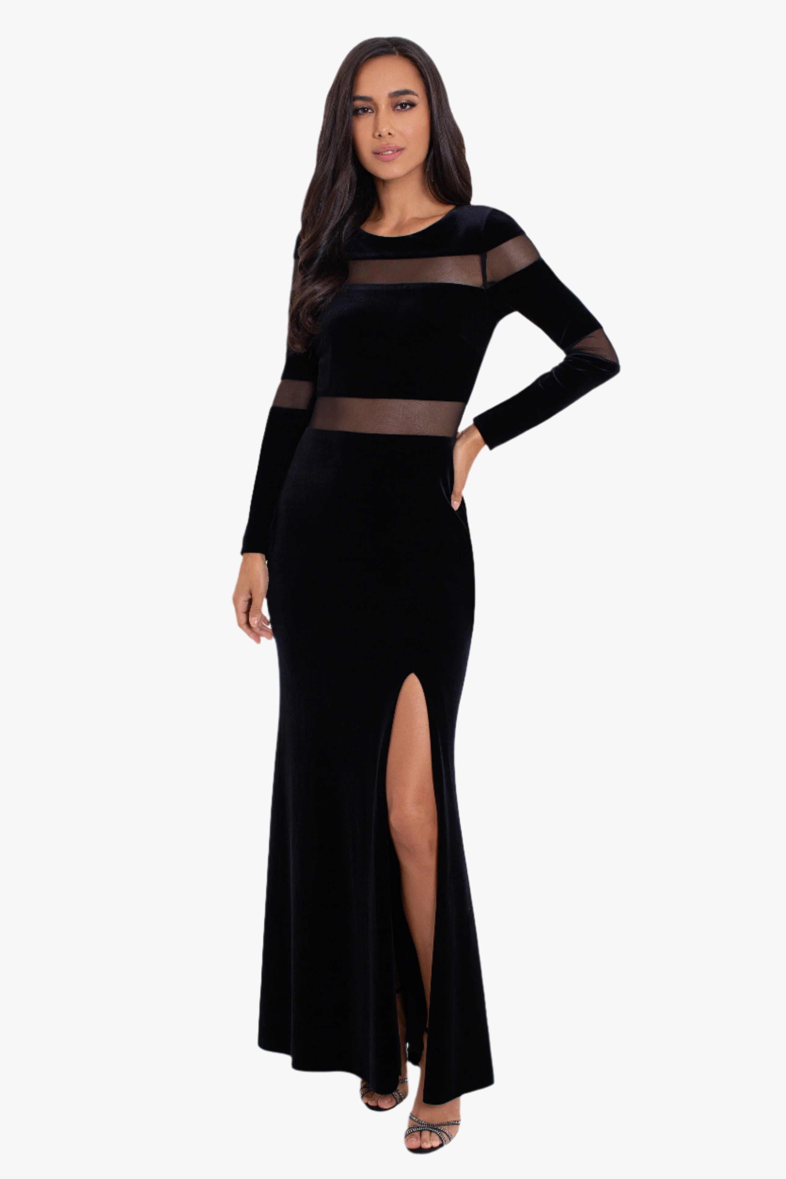 "KiKi" Long Sleeve Velvet Illusion Cut Out Dress